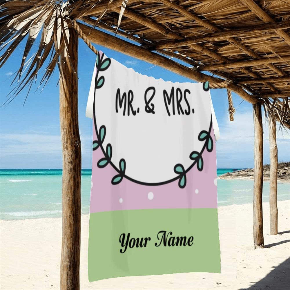 Custom Personalized Beach Towel with Names - Mr. & Mrs. Couple Birds Design Microfiber Bath Towel 30