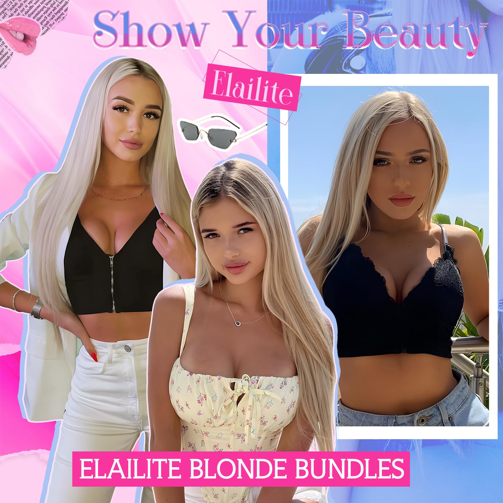 Elailite 100% Real Human Hair Weave Bundles - #613 Bleach Blonde Straight Hair Extensions (18 Inch, 100g) for Stunning Blonde Looks - Perfect for Daily Wear, Parties & Special Occasions