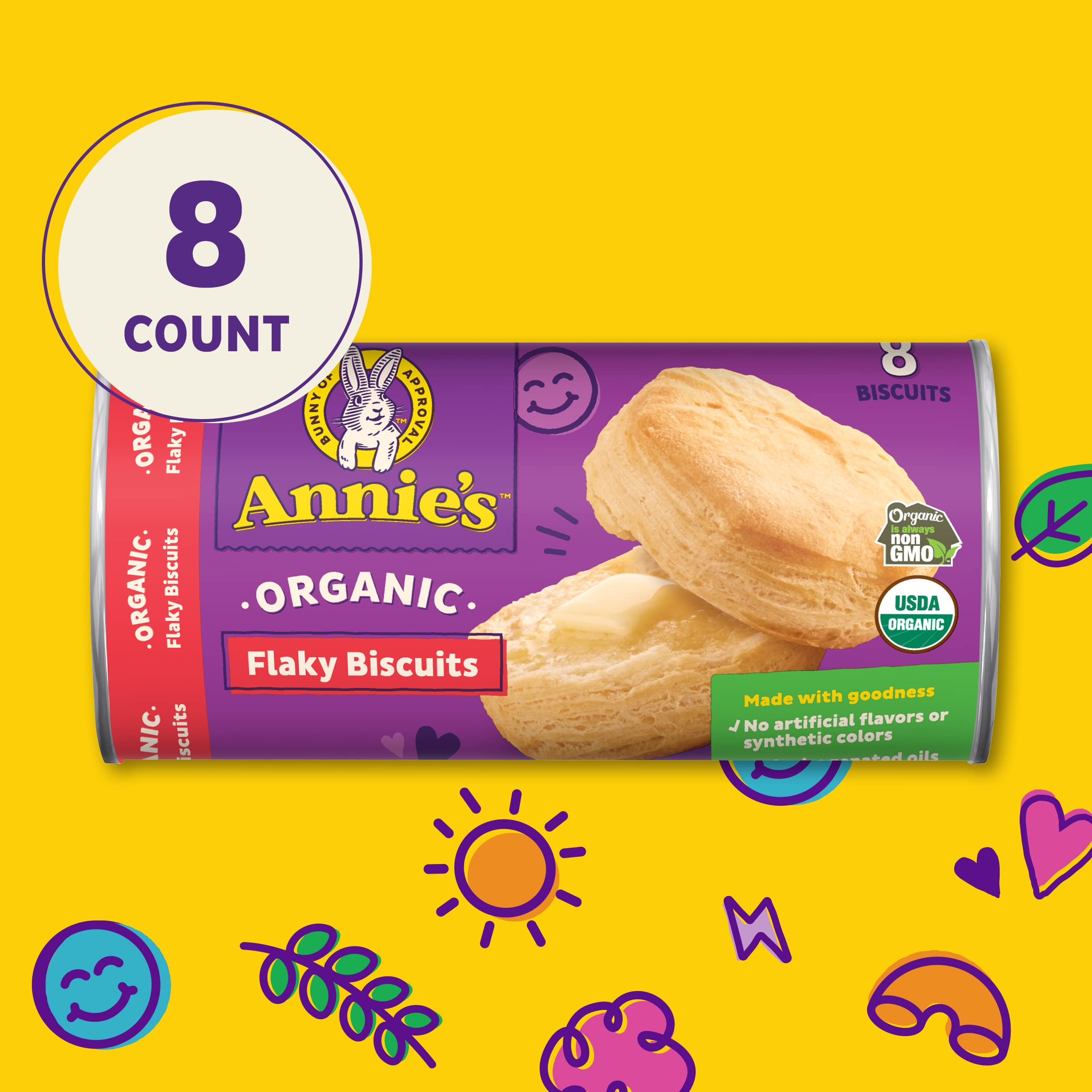 Annie's Organic Flaky Biscuits - Ready to Bake Refrigerated Dough (8 Count, 16 oz) - Perfect for Breakfast, Brunch & Family Gatherings