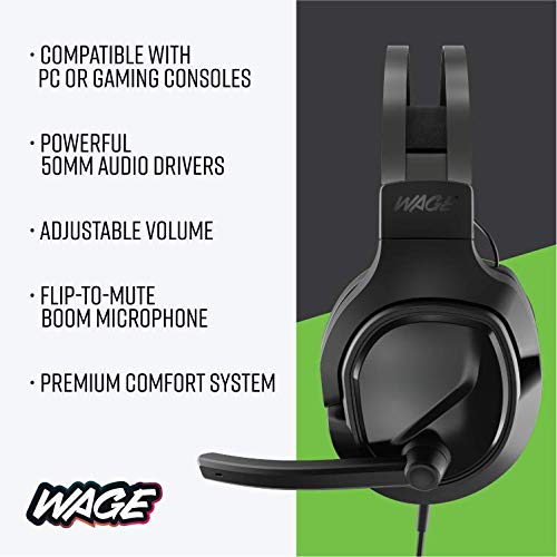 Wage Pro Universal Wired Gaming Headset with Noise Cancelling Mic - Black/Green for PC, PS4, Xbox, Nintendo Switch - Perfect for Competitive Gaming & Online Chat