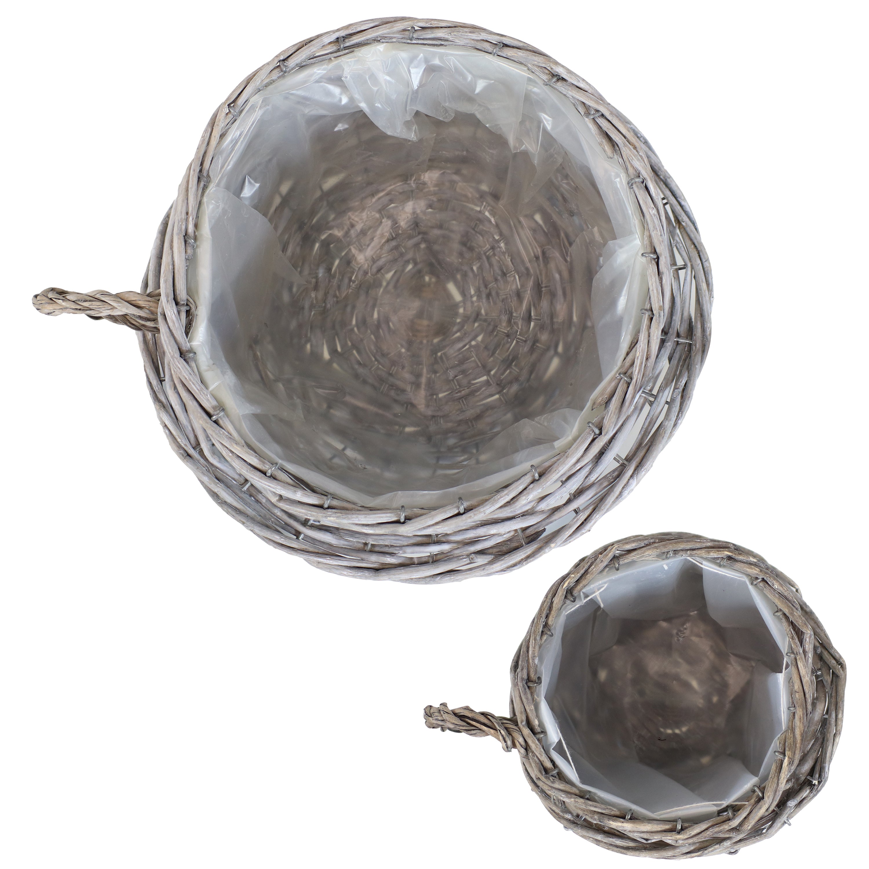 Sunnydaze Set of 2 Gray Willow Wicker Coffee Cup Indoor Planters - Perfect for Home Decor, Office Desk, and Succulent Plant Display