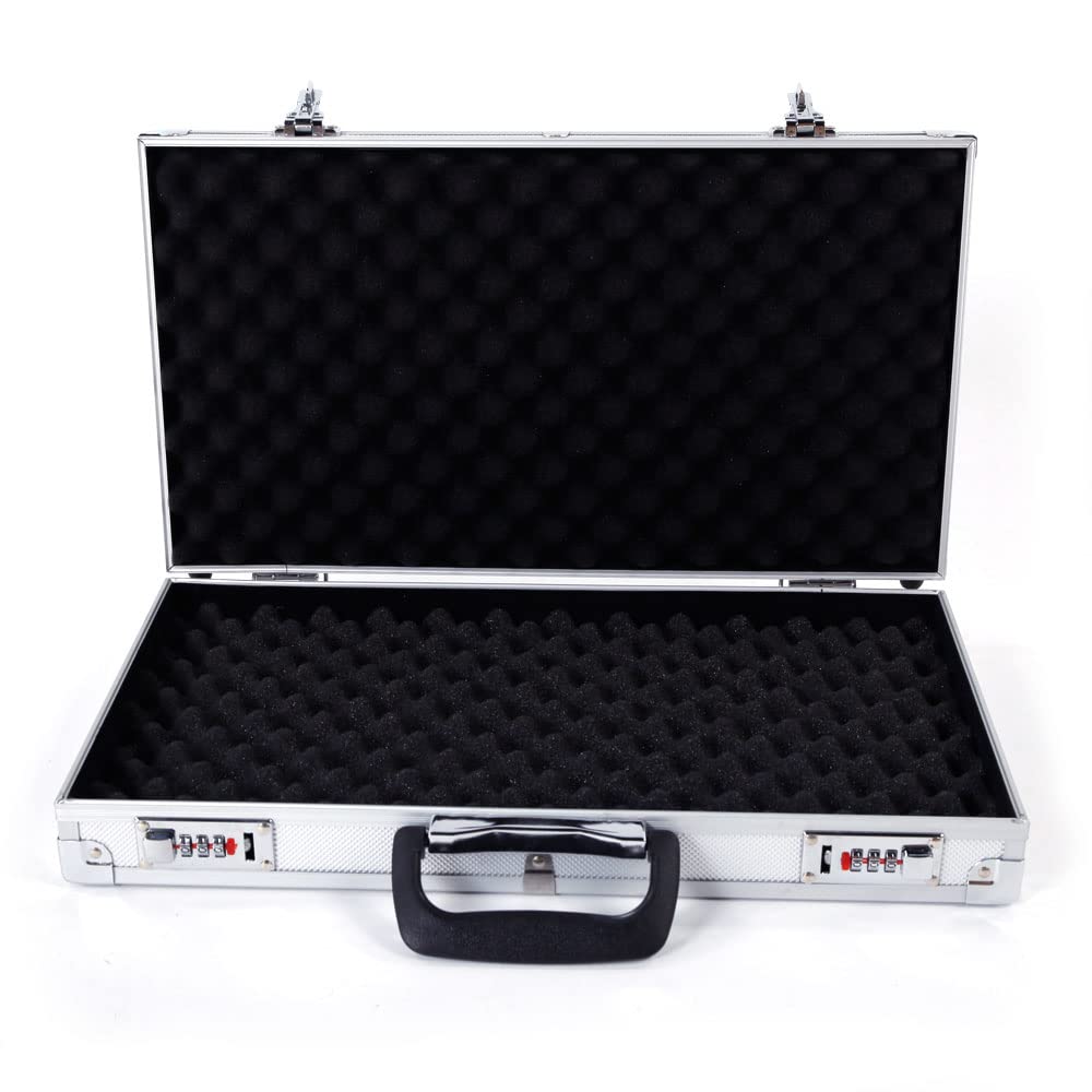 Tactical Aluminum Rifle Hard Case - Lockable Portable Shotgun Storage Box with Padded Foam & Non-Slip Handle - Secure Handgun Lock Box for Ammunition & Firearms - Durable Black Gun Case for Hunting, Range Transport & Home Security