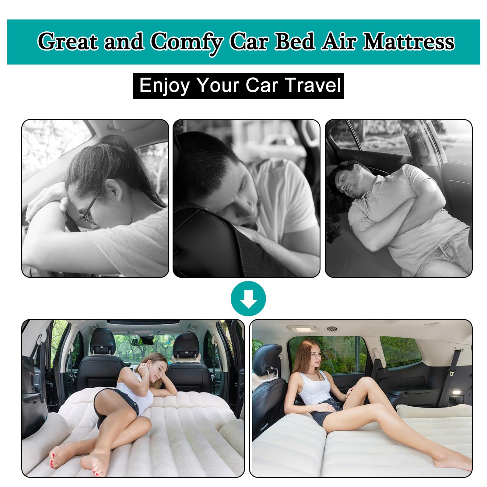 **Afurkuot SUV Air Mattress - Inflatable Car Bed for Camping & Travel, Double-Side Flocking Back Seat Mattress for Trucks & SUVs - Perfect for Road Trips, Outdoor Adventures & Comfortable Sleep**