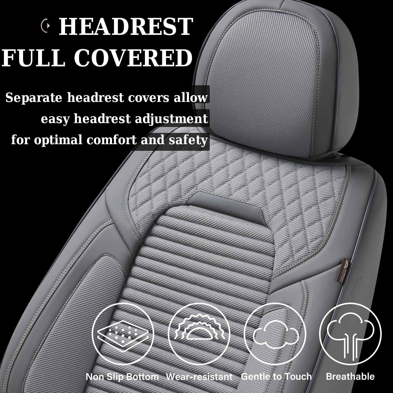 Premium Leather Car Seat Covers Full Set - Universal Fit for Most Cars, SUVs & Trucks (Gray) | Waterproof & Durable Auto Seat Protectors for Comfort & Style | Perfect for Daily Commute, Road Trips & Family Travel