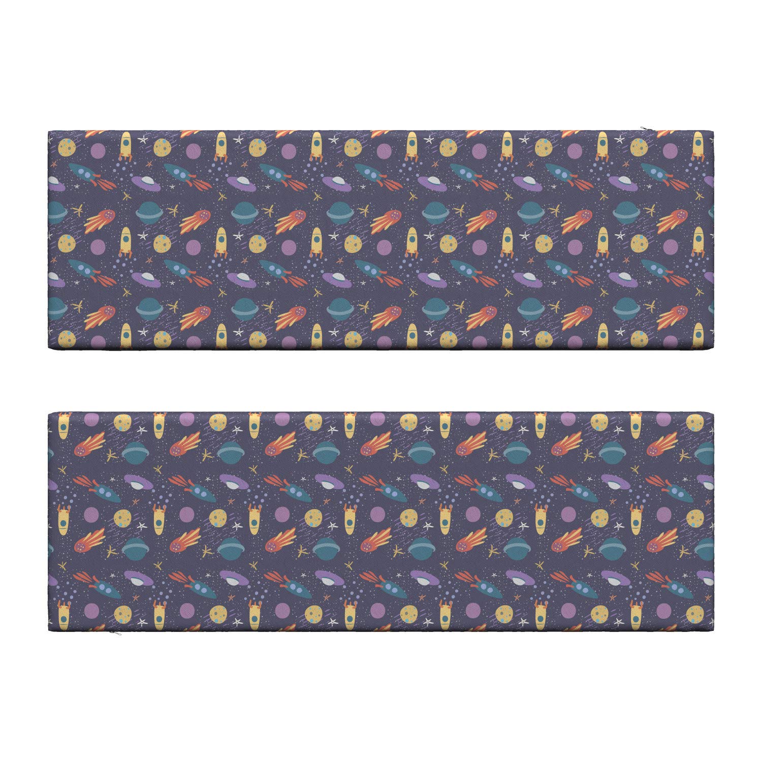 Ambesonne Alien Bench Cushion Set of 2 - Space Themed Comet Stars Rockets & Planets Pastel Decor - Standard Size 45