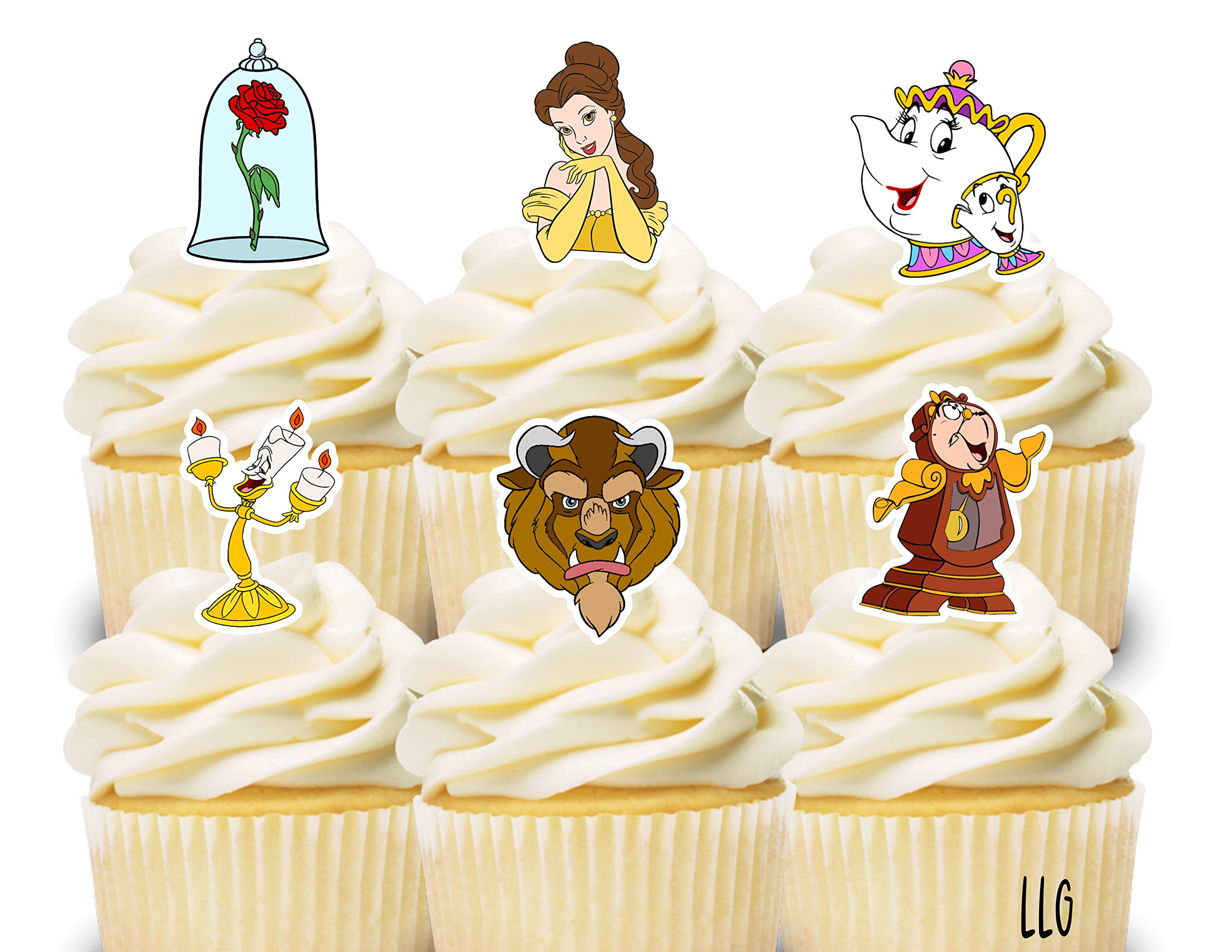 24 Beauty and the Beast Cupcake Toppers - Disney Princess Cake Decorations for Birthday Parties, Baby Showers & Themed Celebrations