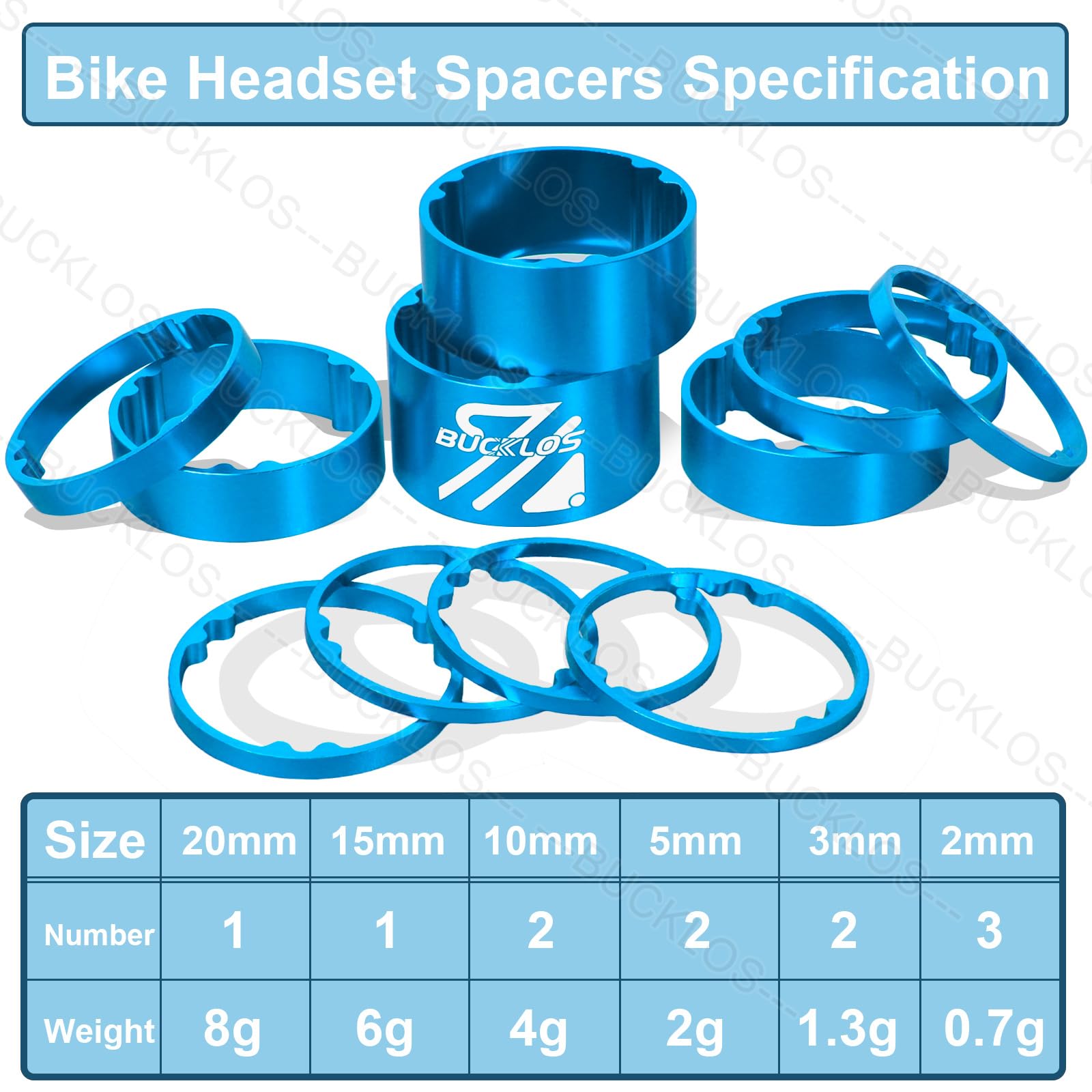 BUCKLOS 11PCS Aluminum Carbon Fiber Headset Spacers for Bike 1-1/8