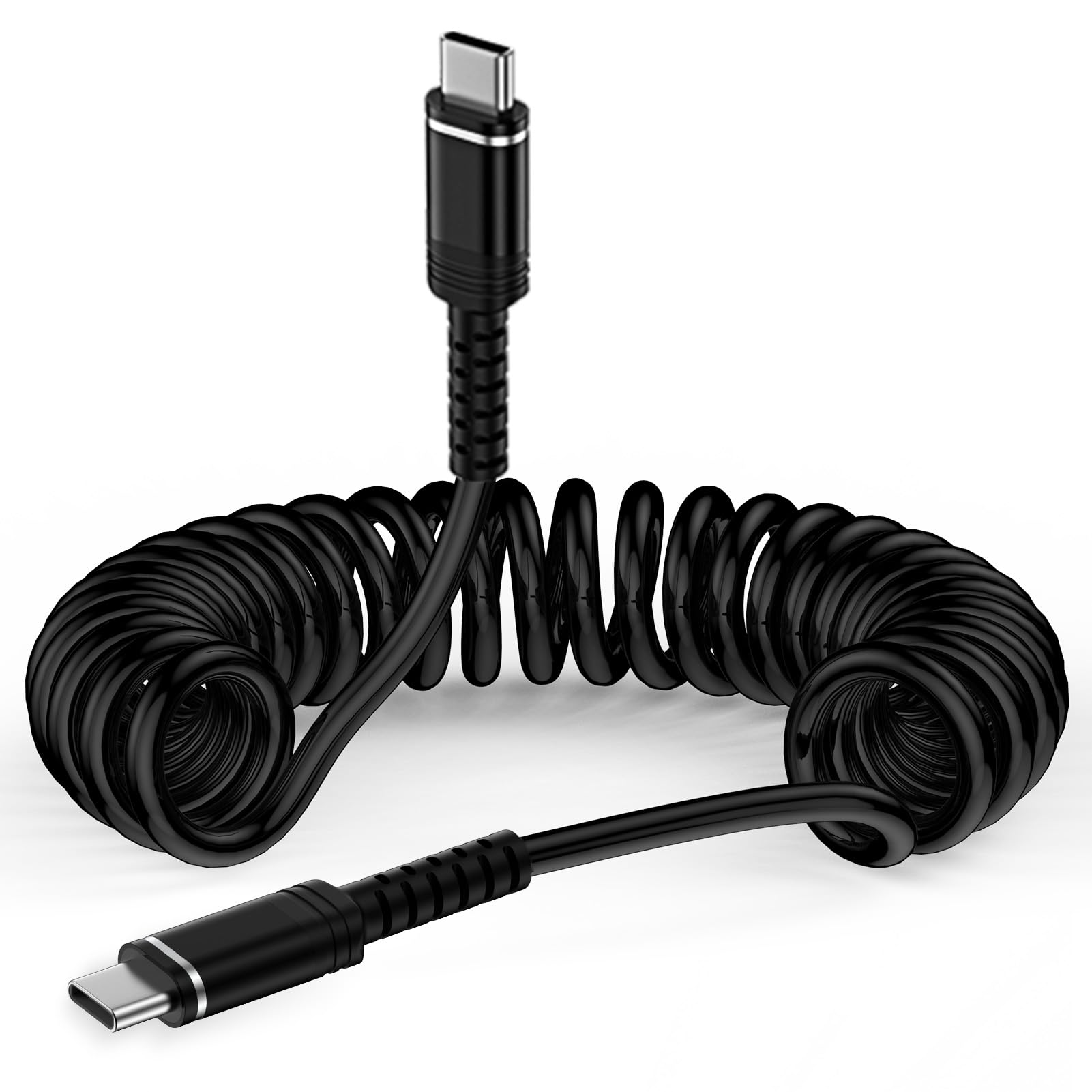 60W USB C to USB C Coiled Fast Charging Cable - 3ft Type C Charger Cord for Samsung Galaxy S25/S24/S23/S22/S21/S20/A Series & iPhone 16/15 Pro - Durable PD Charging Cable for Phones, Tablets, Laptops - Perfect for Home, Office & Travel Use