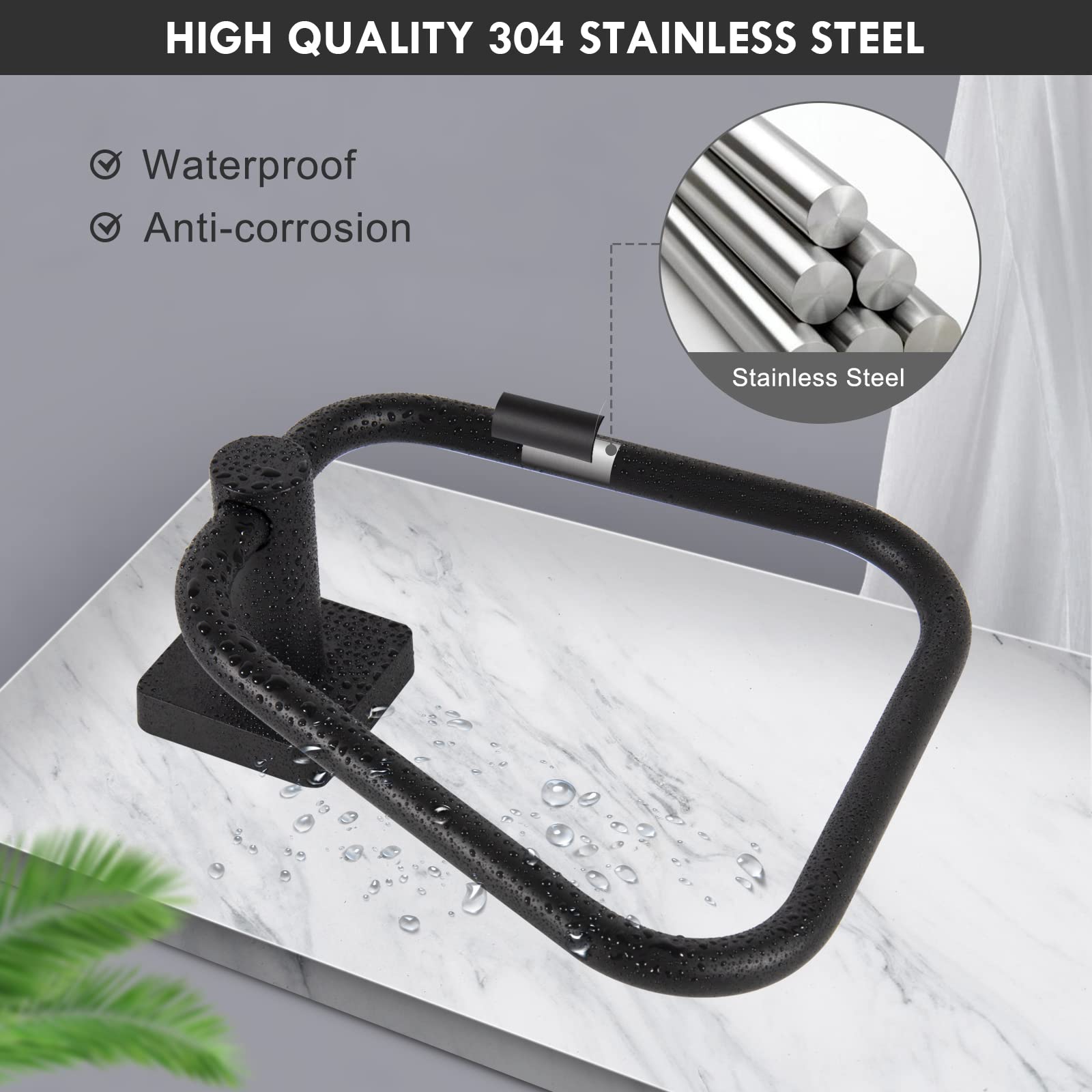 Matte Black Towel Ring - Stainless Steel Bathroom Holder for Hand Towels | Wall Mount Hanger for Bath Accessories