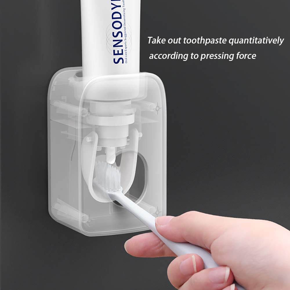 2-Pack Automatic Toothpaste Dispenser for Kids & Adults - Wall Mount Bathroom Organizer with Super Strong Suction Cups (Dark Black) - Perfect for Family Bathrooms, Showers & Travel