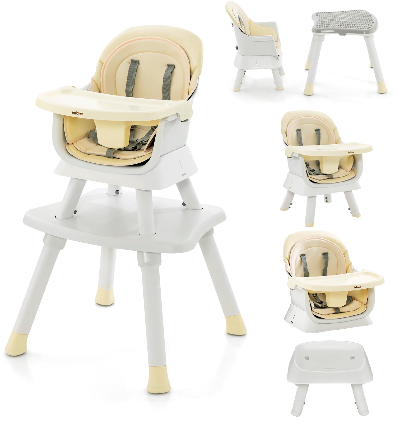 INFANS 8-in-1 Convertible Baby High Chair for Infants & Toddlers - Adjustable Dining Booster Seat, Building Block Activity Table, Kids Stool & Chair Set with Removable Tray | Perfect for Feeding, Playtime & Learning at Home or Daycare