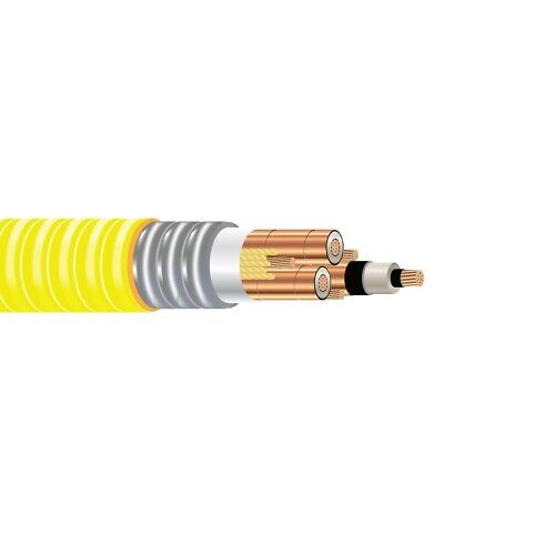 1 AWG 3-Conductor MV-105 Interlocked Armored Power Cable 5kV/8kV PVC Yellow Jacket - Heavy Duty Electrical Wiring for Industrial, Mining, and Underground Applications
