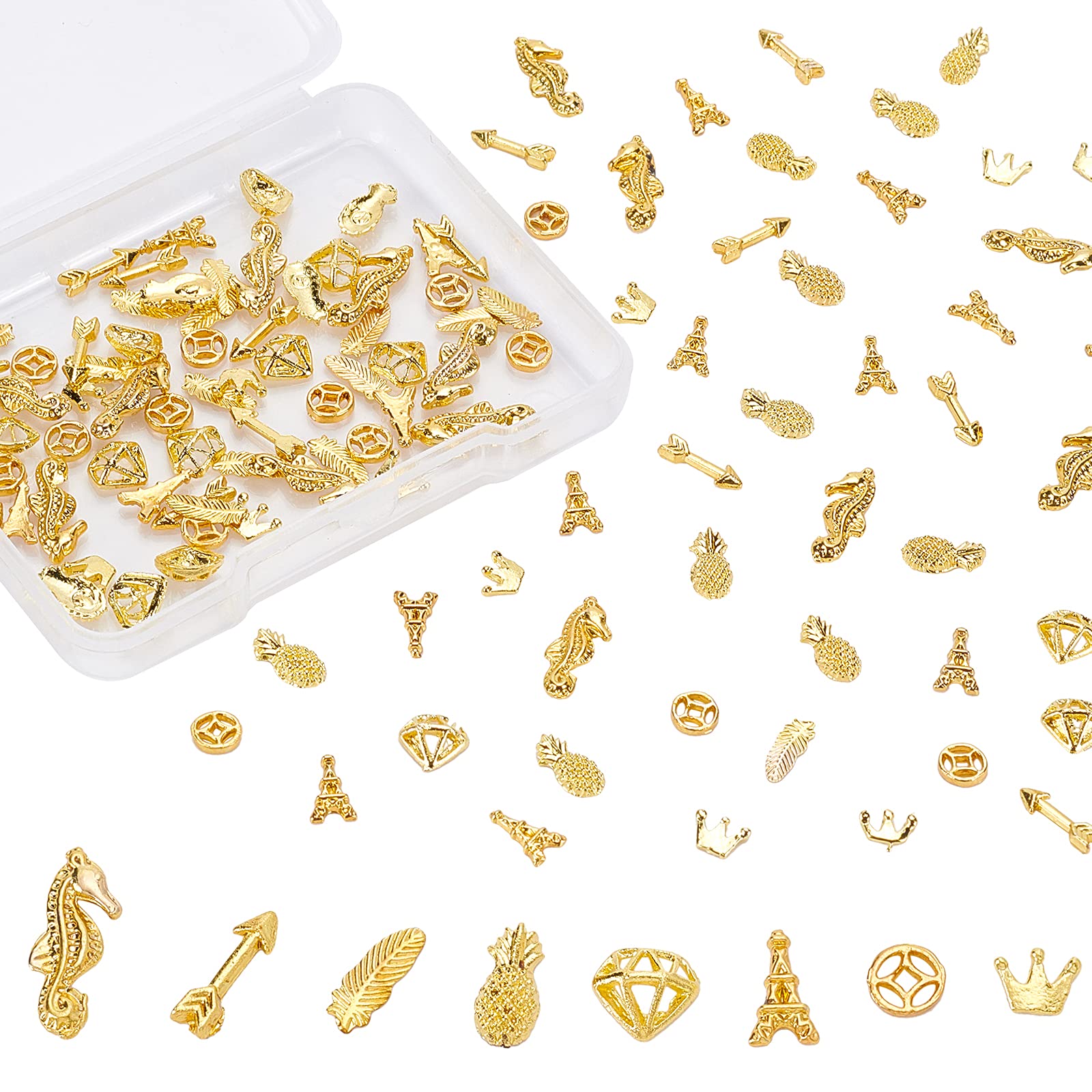 OLYCRAFT 120pcs Mixed Shape Resin Filler Diamond Tower Alloy Epoxy Resin Supplies - 8 Shapes for Jewelry Making, DIY Crafts, Home Decor (Includes Feather Shape & Gold Accessories) | Perfect for Resin Art, Pendants, Bracelets & Decorative Items