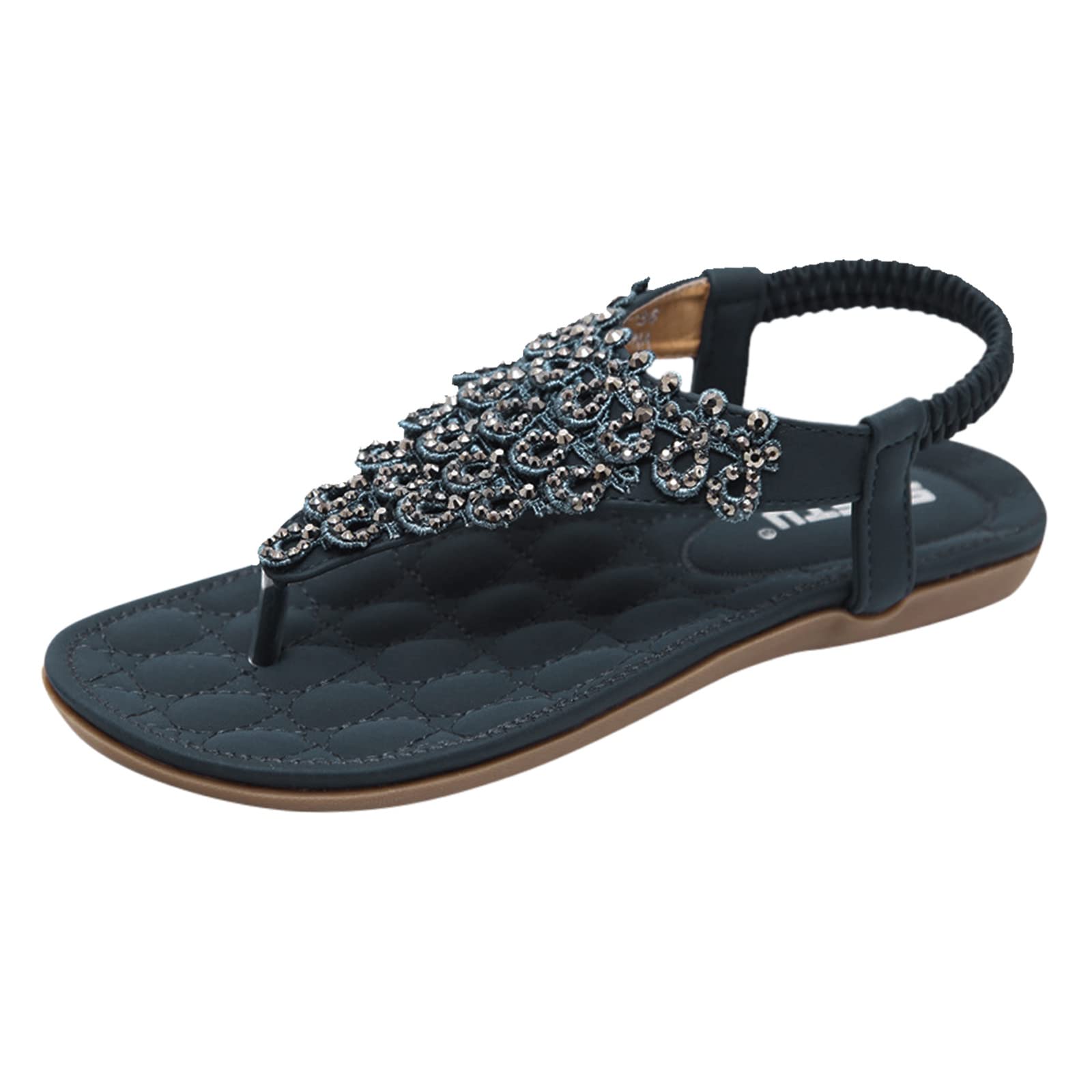 Women's Casual Sequin Thong Sandals - Soft Sole Beach Slippers for Summer (Blue, Size 9) | Perfect for Beach Vacations, Poolside Lounging & Summer Outfits