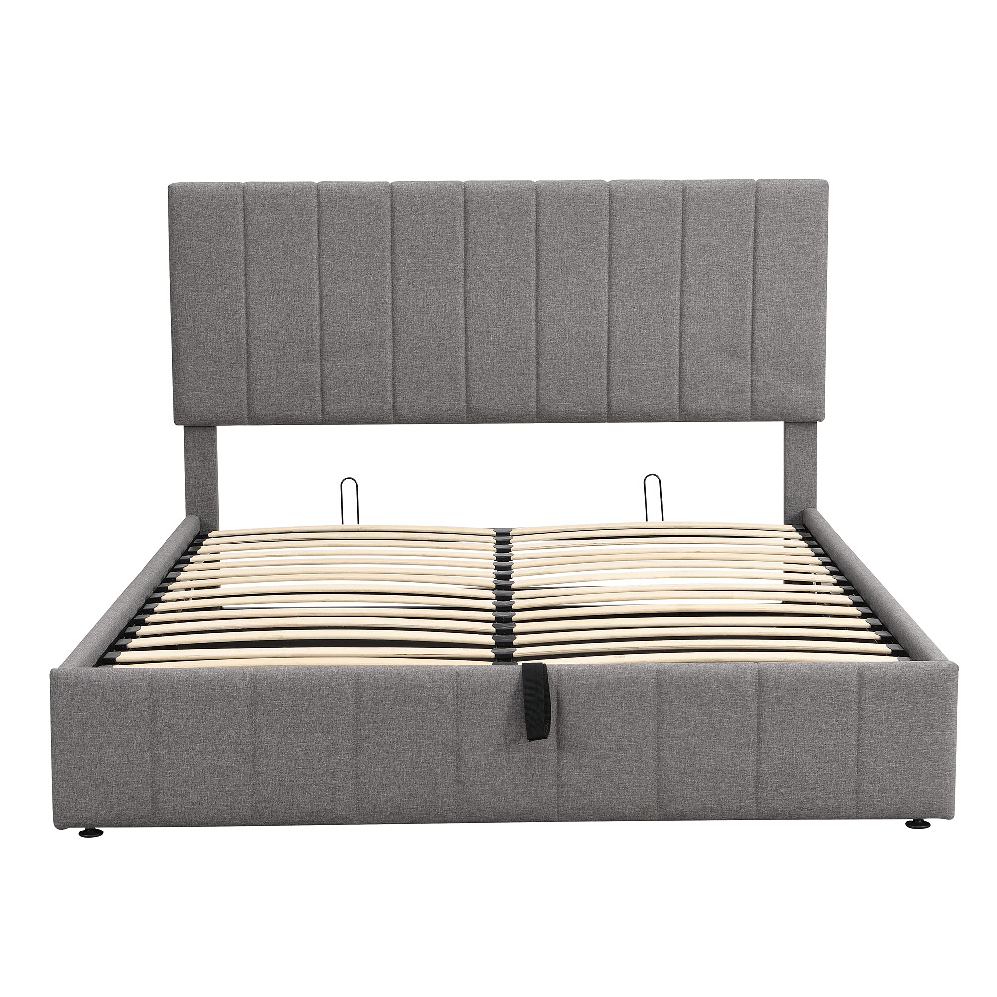 P PURLOVE Queen Size Upholstered Platform Bed with Tufted Headboard & Hydraulic Lift Storage System - Underbed Storage Bed Frame (Gray) for Master Bedroom, Guest Room & Small Space Organization