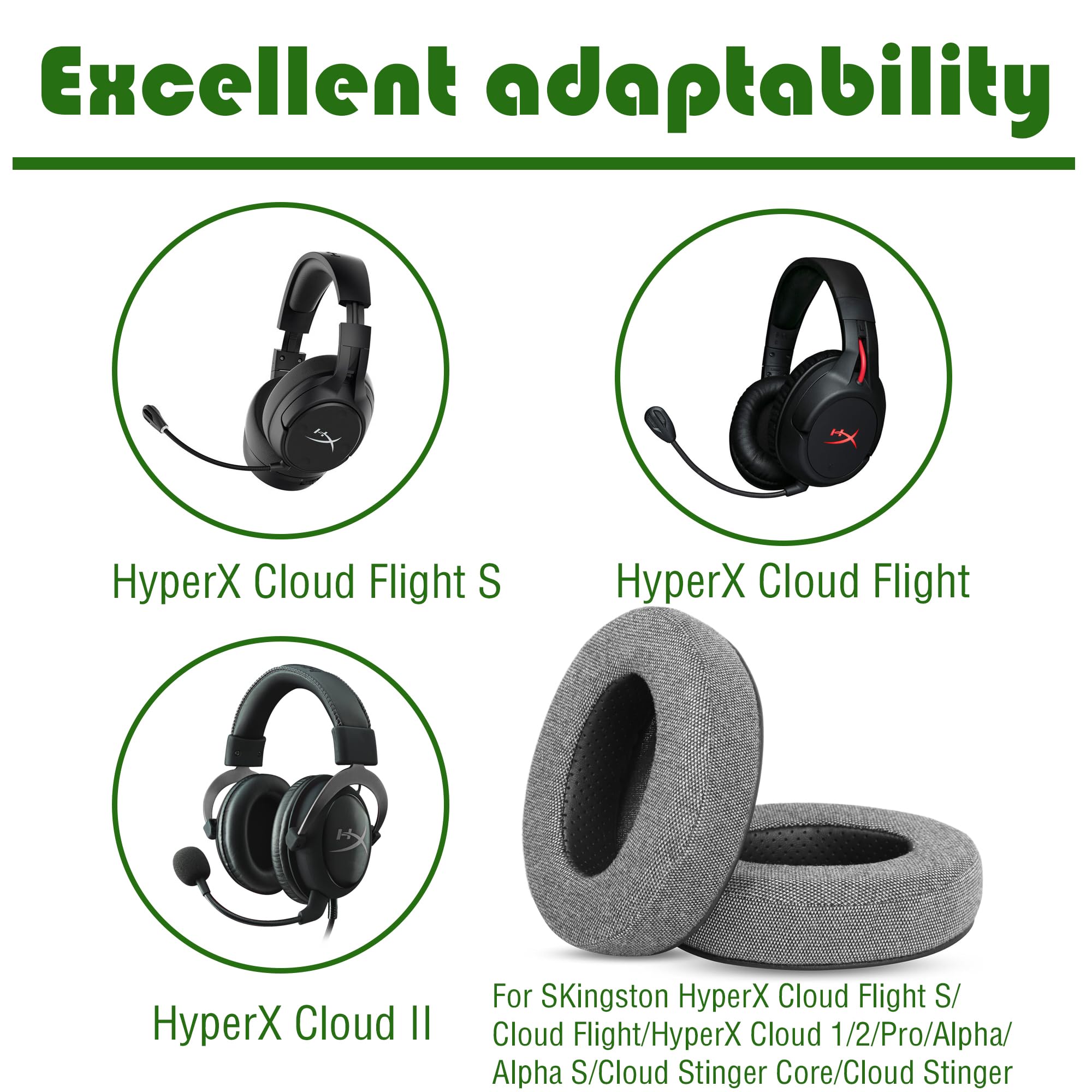 HyperX Cloud Headset Replacement Ear Cushions - Compatible with Cloud Flight S, Cloud Flight, Cloud 1/2/Pro/Alpha/Alpha S, Stinger Core & Stinger - Soft Memory Foam Earpads for Gaming, Music & Office Use