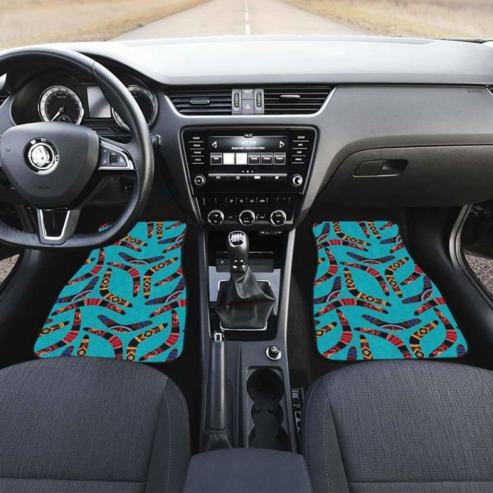Authentic Boomerang Australian Aboriginal Car Mats - Blue Background Front & Back Design - Perfect for Jeep, SUV, and Truck Floor Protection - 174914