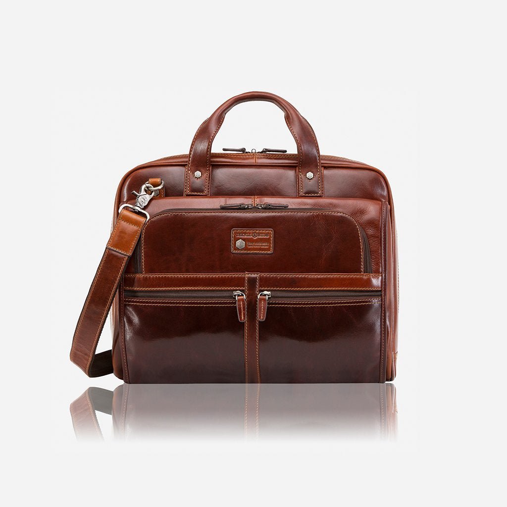 Jekyll & Hide Oxford Large Multi Compartment Briefcase for Men - Professional Leather Laptop Bag with Multiple Pockets - Perfect for Business Travel, Office Work & Daily Commute (Tobacco Brown)