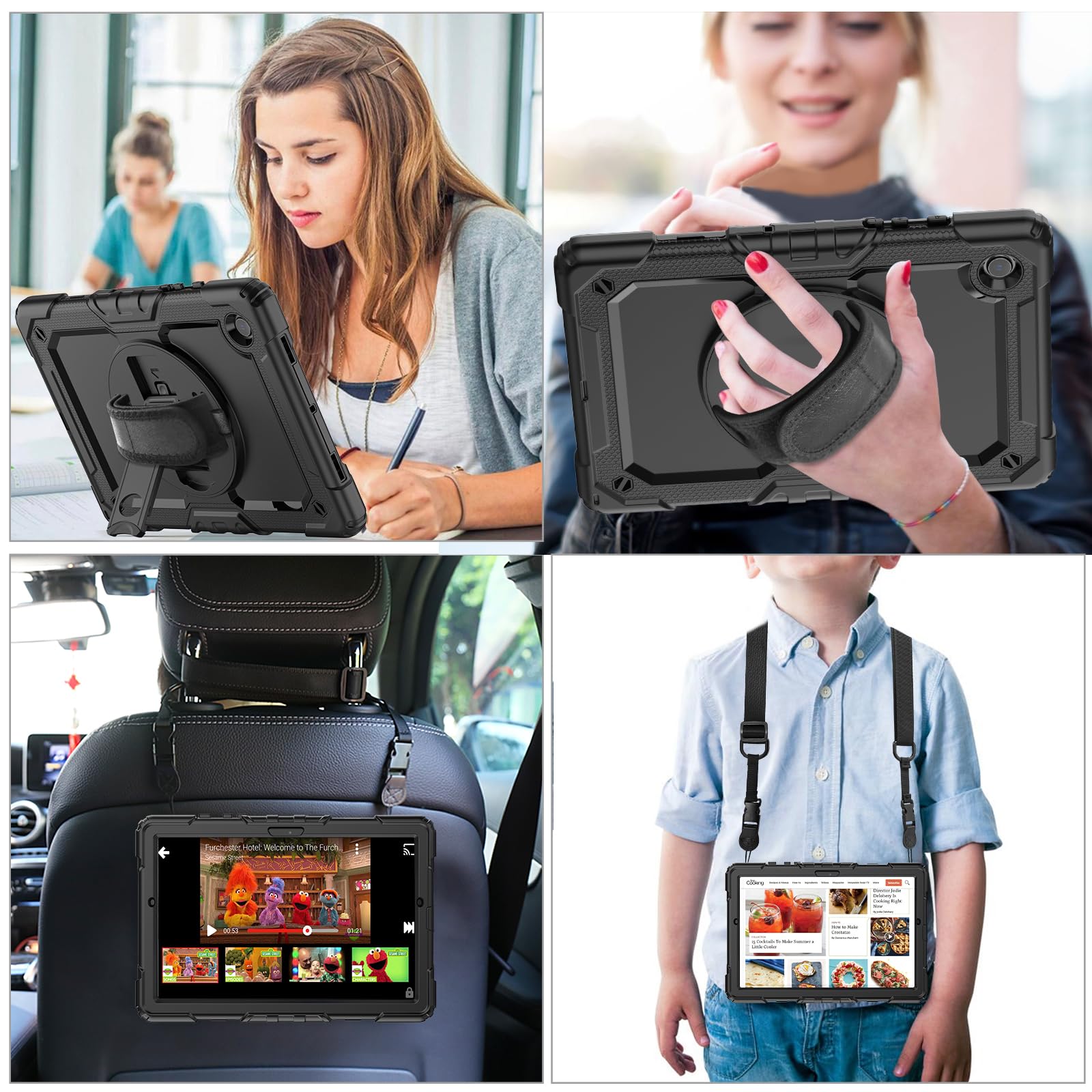 SIBEITU 360 Rotating Protective Case for Samsung Galaxy Tab A8 10.5 Inch 2022 (SM-X200/X205/X207) - Includes Screen Protector, Pencil Holder, Adjustable Stand & Hand Strap | Perfect for Work, School & Travel