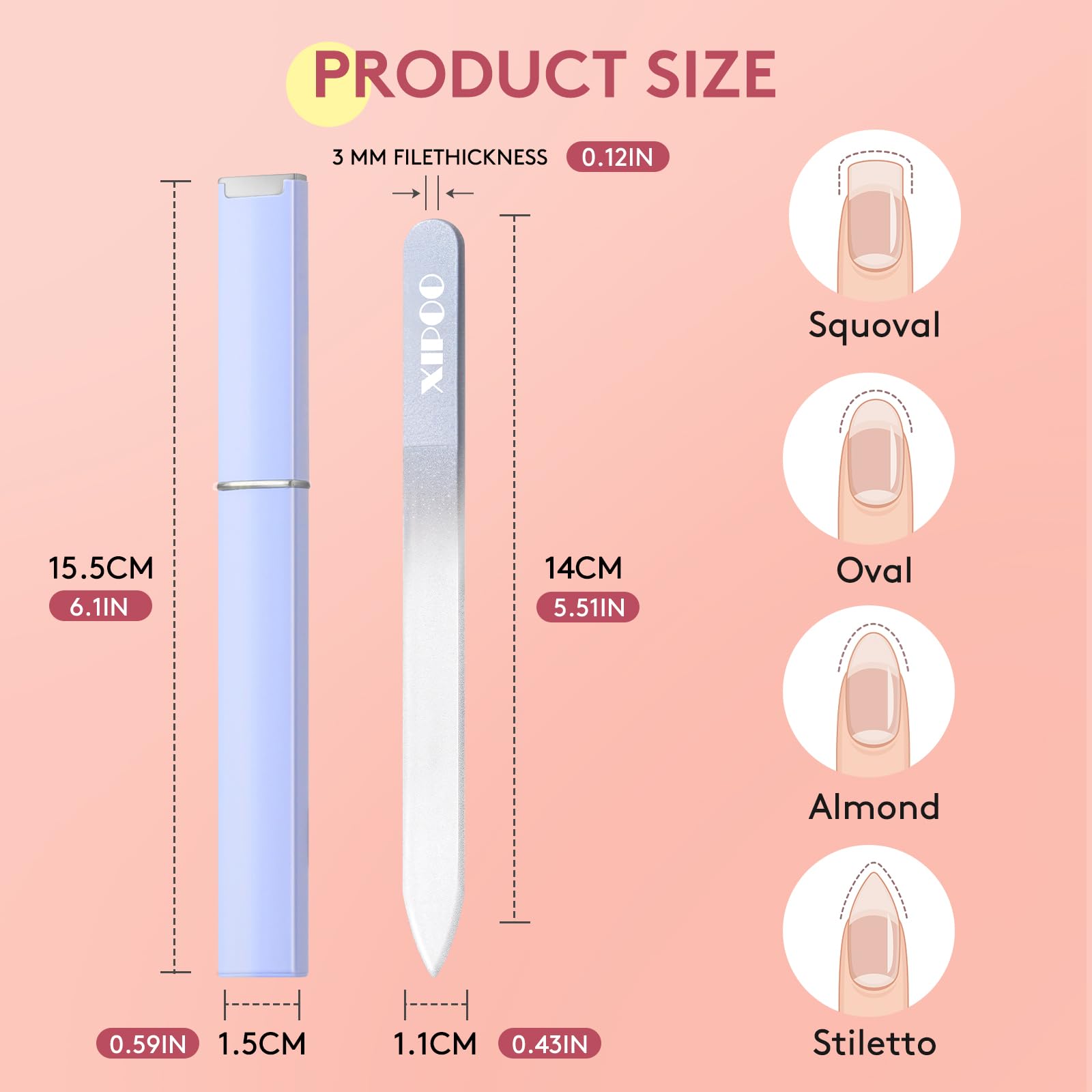 Premium 3-Pack Glass Nail Files with Case - 240 Grit Double Sided Czech Glass Nail File for Natural Nails - Professional Manicure Tools for Women & Girls - Perfect for Travel, Home Use & Stocking Stuffers by XIPOO