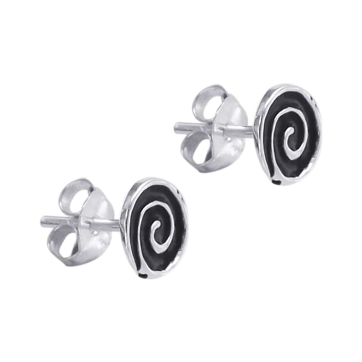 AeraVida Hypnotic Swirls Black Enamel .925 Sterling Silver Stud Earrings for Women | Dainty Swirl Jewelry Gift for Her | Perfect for Date Night, Office Wear & Special Occasions
