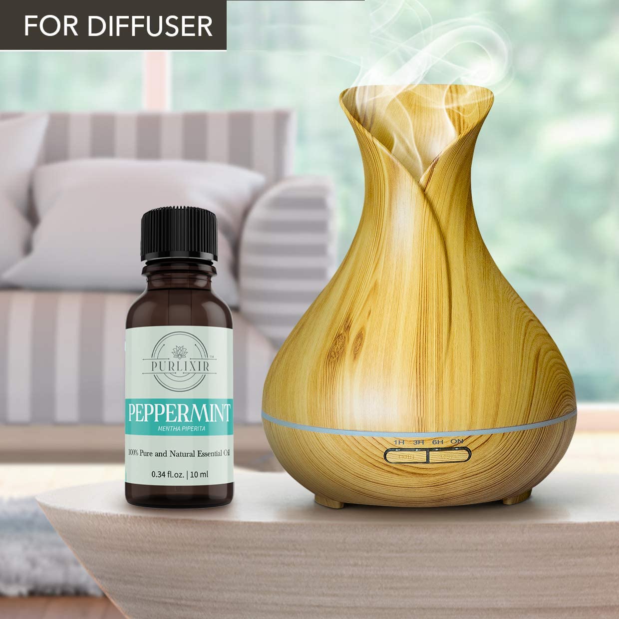 Purlixir 100% Pure Natural Organic Peppermint Essential Oil - 10ml | Stimulates Healthy Skin, Hair & Scalp | Cooling & Refreshing Care for Face & Body | Perfect for Aromatherapy, Massage & DIY Beauty Products