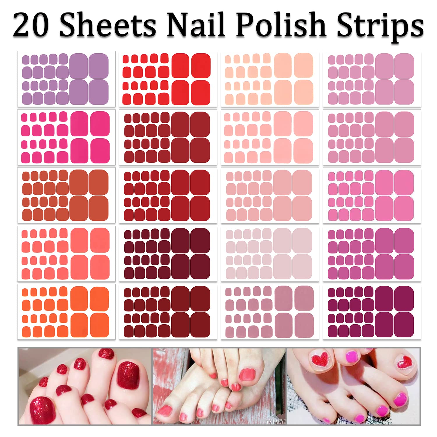 SILPECWEE 20 Sheets Red Solid Color Toenail Polish Strips - Self-Adhesive Nail Wraps for Women, Gel Nail Stickers with 1 Nail File - Perfect for Pedicures, Home Manicures & Toe Nail Art Designs