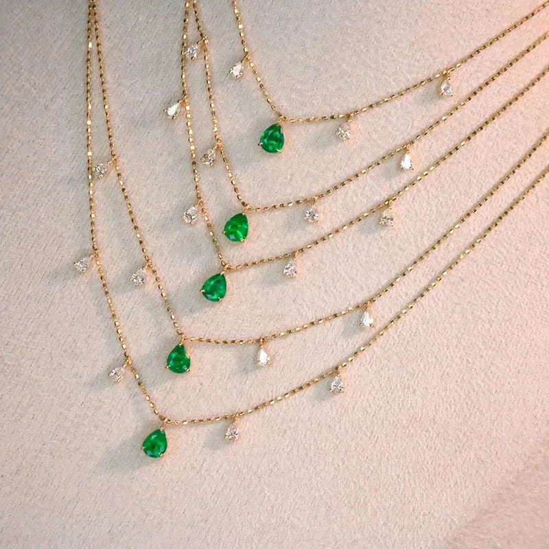18K Yellow Gold Emerald and Diamond Necklace for Women - Luxury Real Natural Gemstone Star Design Chain - Perfect for Romantic Gifts, Anniversaries & Special Occasions