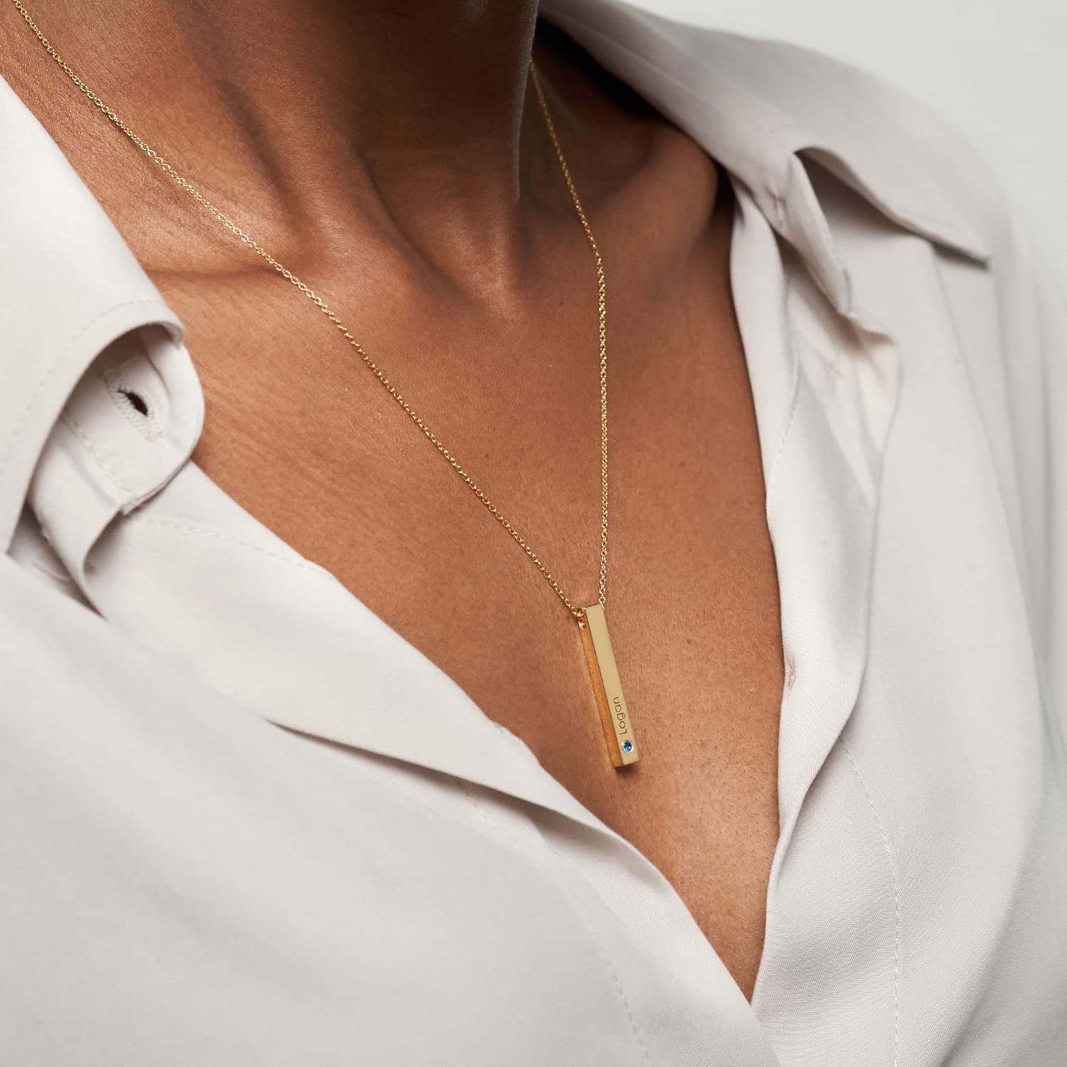 Personalized 3D Bar Necklace with Diamond & Birthstone - Custom Name Jewelry for Women, Mom - Elegant Gift for Christmas, Mother's Day, Birthday | Perfect for Everyday Wear, Date Nights & Special Occasions