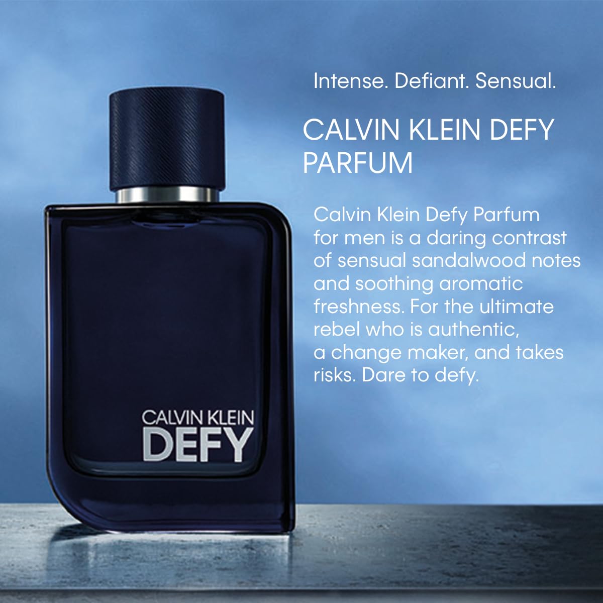 Calvin Klein Defy Parfum for Men - Woody Cologne with Mandarin Oil, Pink Pepper, Ginger & Sandalwood Notes - Long Lasting Luxury Fragrance - Perfect for Date Night, Office & Special Occasions