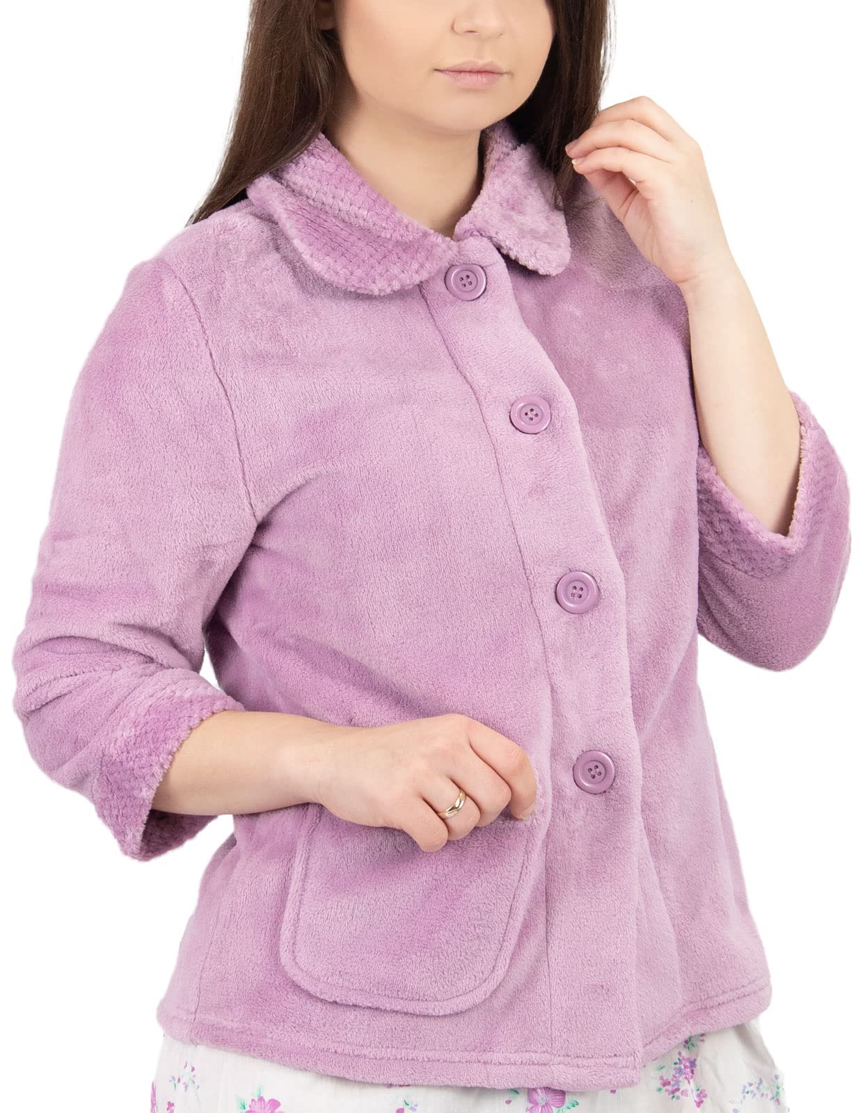 Women's Coral Fleece Button-Up Bed Jacket & Housecoat with Waffle Texture - Cozy Loungewear for Relaxing at Home (Sizes Small to XXXL) - Perfect for Mornings, Evenings & Self-Care Moments