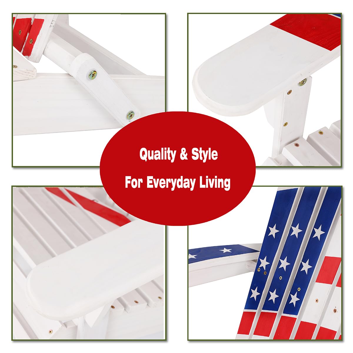 LuxenHome Folding Adirondack Chair - Patriotic Stars & Stripes Design, Oversized Fire Pit Lounge Chair for Outdoor, Patio, Garden & Backyard - Durable Fir Wood Construction - Perfect for Camping, BBQs & Relaxing in Your Yard