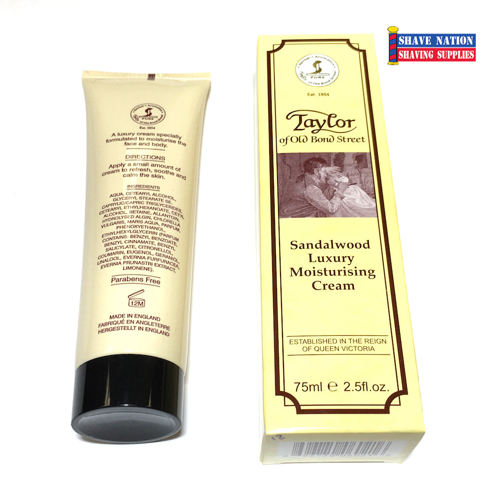 Taylor of Old Bond Street Sandalwood Luxury Moisturising Cream for Men - Premium Shaving & Beard Care - Hydrating & Nourishing Formula for Smooth Skin & Facial Hair - Ideal for Daily Grooming Routine & After Shave Care
