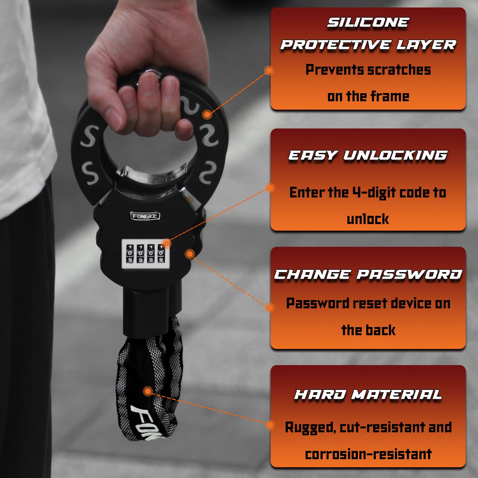 4 Digit Combination Bike Lock - Heavy Duty 8mm Scooter & Bicycle Cable Lock with Waterproof Bag - Anti-Theft Padlock for E-Bikes, Motorcycles & Motorbikes - Perfect for Urban Commuting & Outdoor Adventures