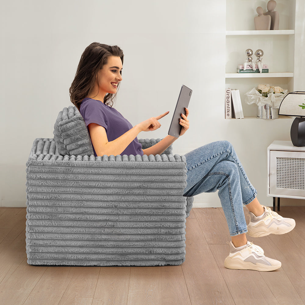 MAXYOYO Giant Bean Bag Chair - Striped Faux Fur Floor Sofa with Pillows & Armrests | Ultra Soft Oversized Lounger for Living Room, Bedroom, Game Room & Dorm | Perfect for Relaxing, Reading & Movie Nights