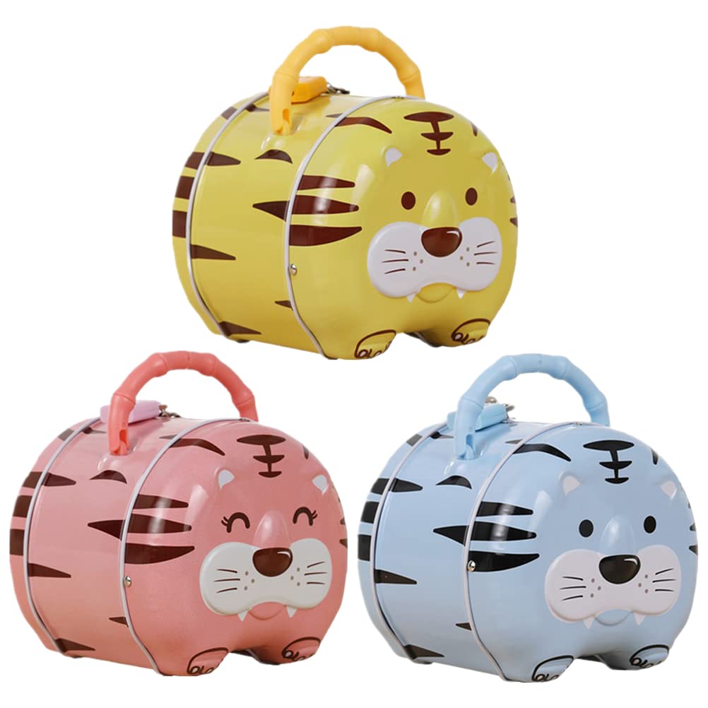 Cabilock 3Pcs Cartoon Tiger Money Box with Lock - Cute Piggy Bank for Kids, Children's Savings Gift for Birthday & Chinese New Year - Perfect for Teaching Kids Money Management & Year of Tiger Themed Decor