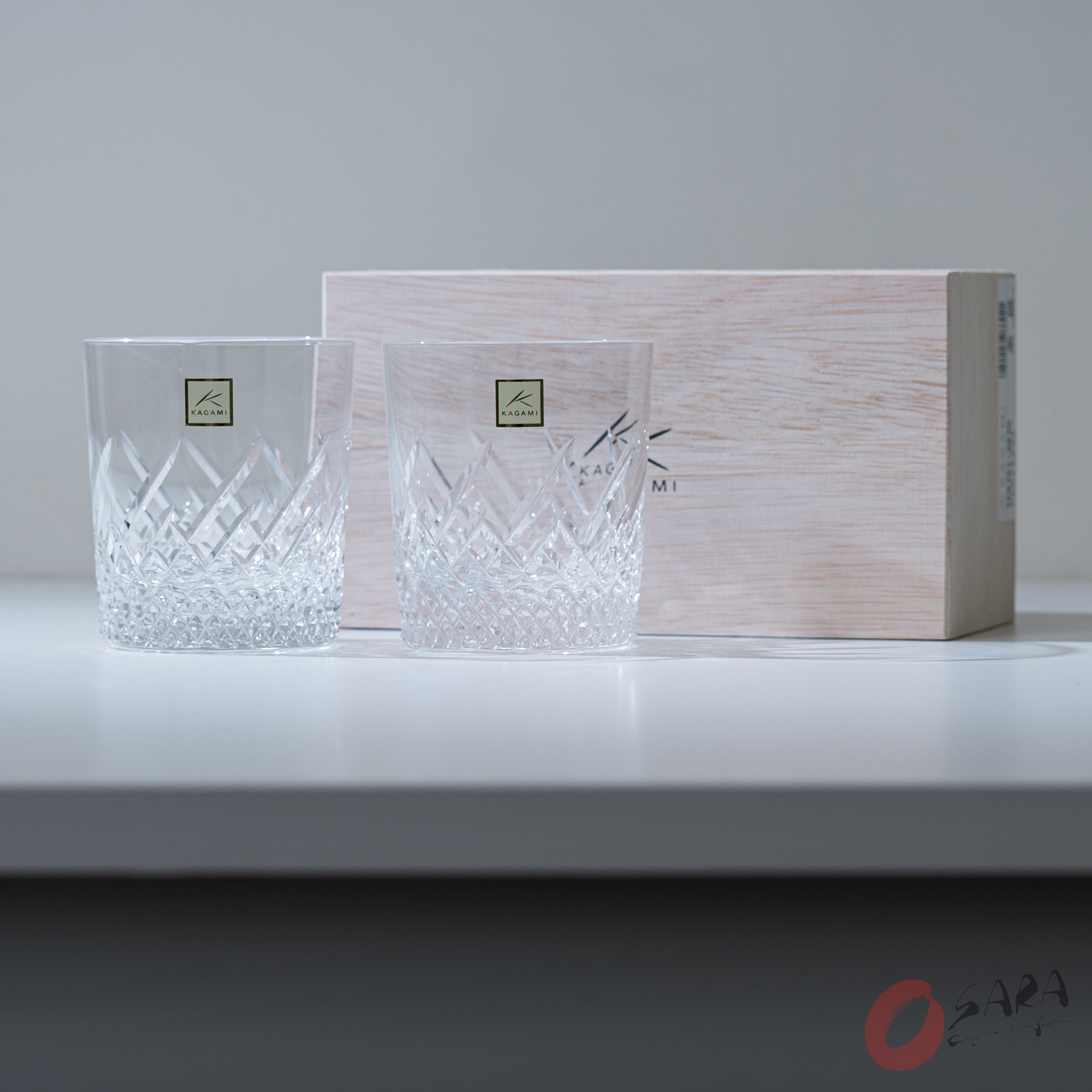 KAGAMI Handmade Japanese Crystal Whiskey Glasses Set of 2 - 260ml Frosted Rock Glasses for Scotch, Bourbon & Cocktails - Elegant Barware for Home & Gifts