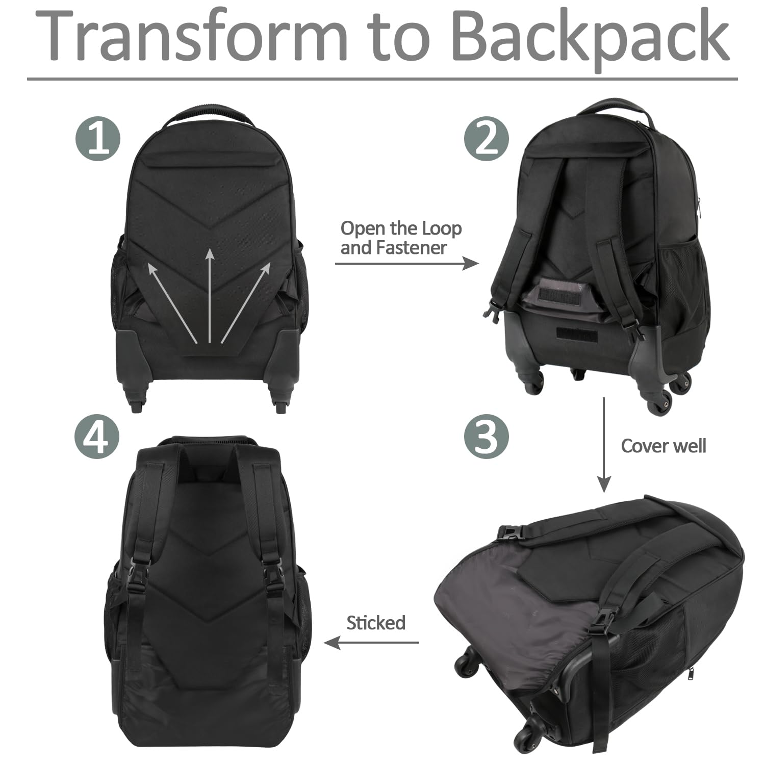 **MATEIN 18-Inch Rolling Laptop Backpack - 4-Wheel Spinner Travel Laptop Bag for Men & Women, Heavy Duty Wheeled Business Backpack for Work, Office & Air Travel - Perfect for Commuting & Business Trips (Black)**