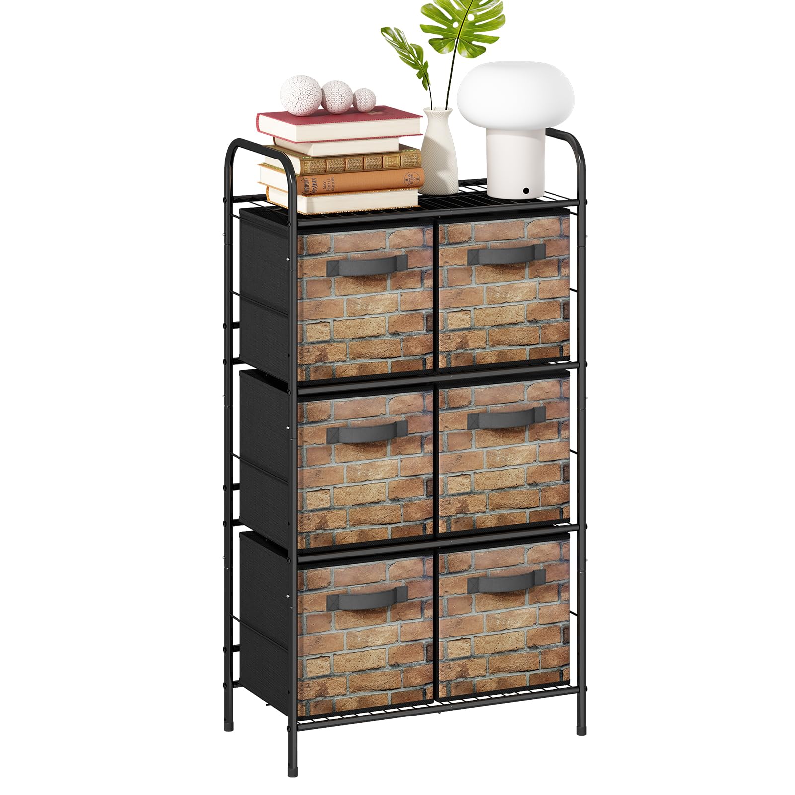 GLLAS 6-Cube Closet Organizer with Handles - Fabric Storage Shelves for Clothes, Shoes & Accessories | Black Brick Pattern | Perfect for Bedroom, Dorm & Closet Organization (Space-Saving Storage Solution)