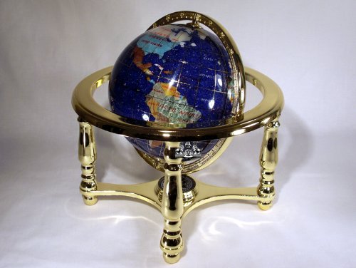 10-Inch Blue Crystallite Ocean Table Top Gemstone World Map Globe with Gold Stand - Unique Art Since 1996 - Perfect for Home Decor, Office Desk & Gift Ideas