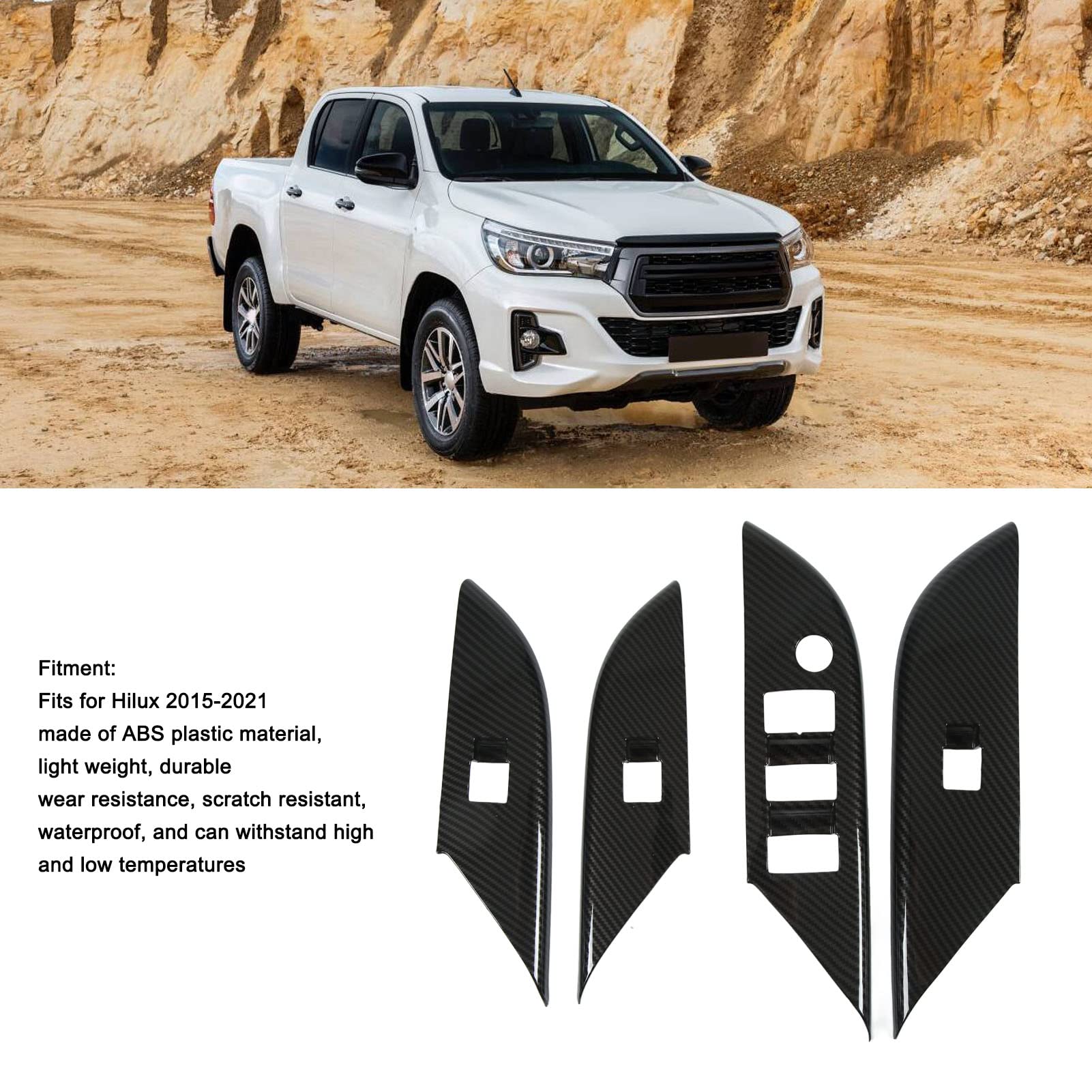 Carbon Fiber Door Lock Switch Trim & Window Control Panel Cover (4 Pcs) - Compatible with Toyota Hilux 2015-2021 LHD - Interior Car Accessories for Enhanced Style & Protection - Perfect for Off-Roading & Daily Commute
