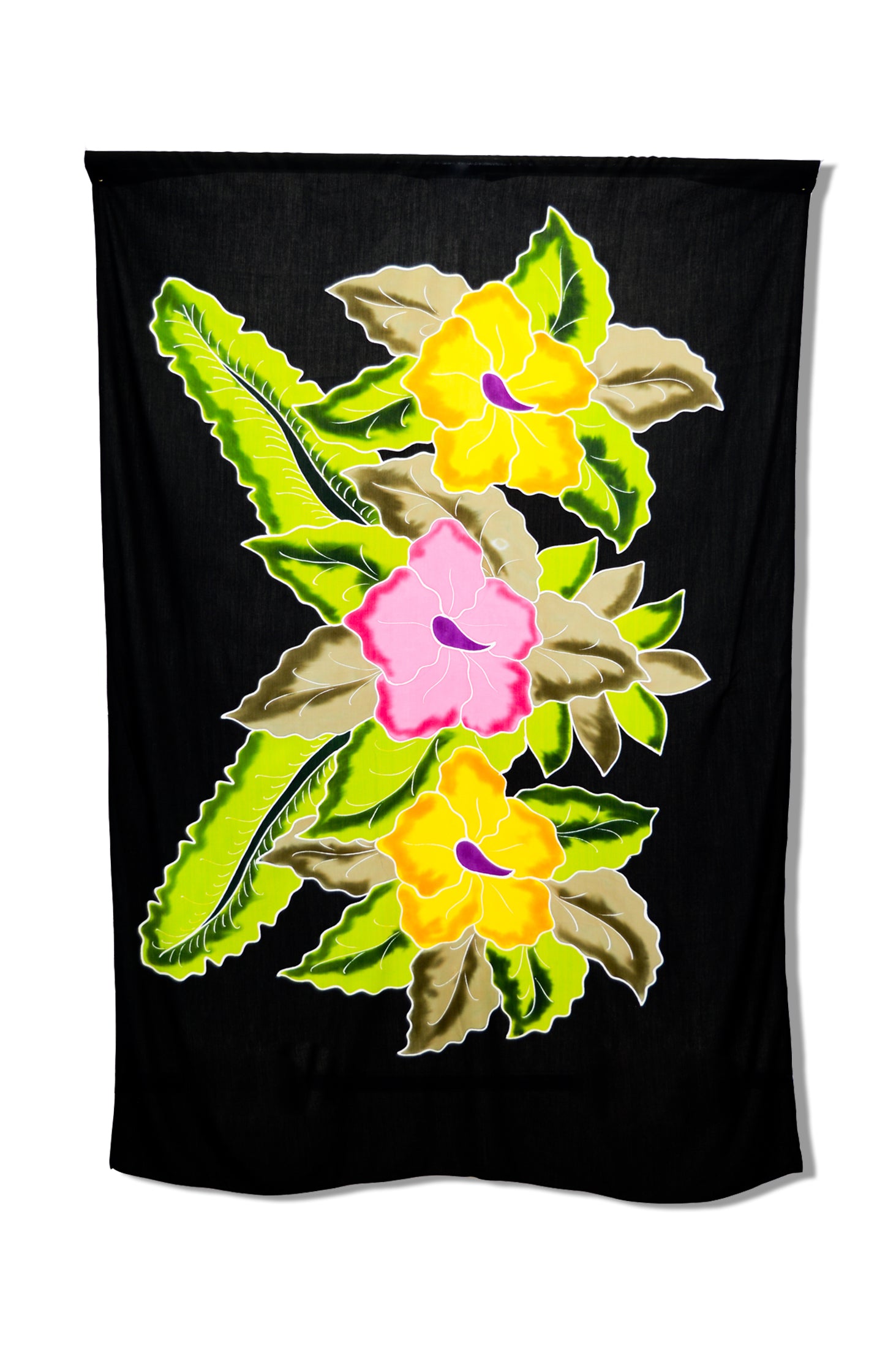 Hand Painted Black Manka Sarong - Boho Beach Wrap, Summer Cover Up, Yoga Skirt & Tropical Vacation Accessory