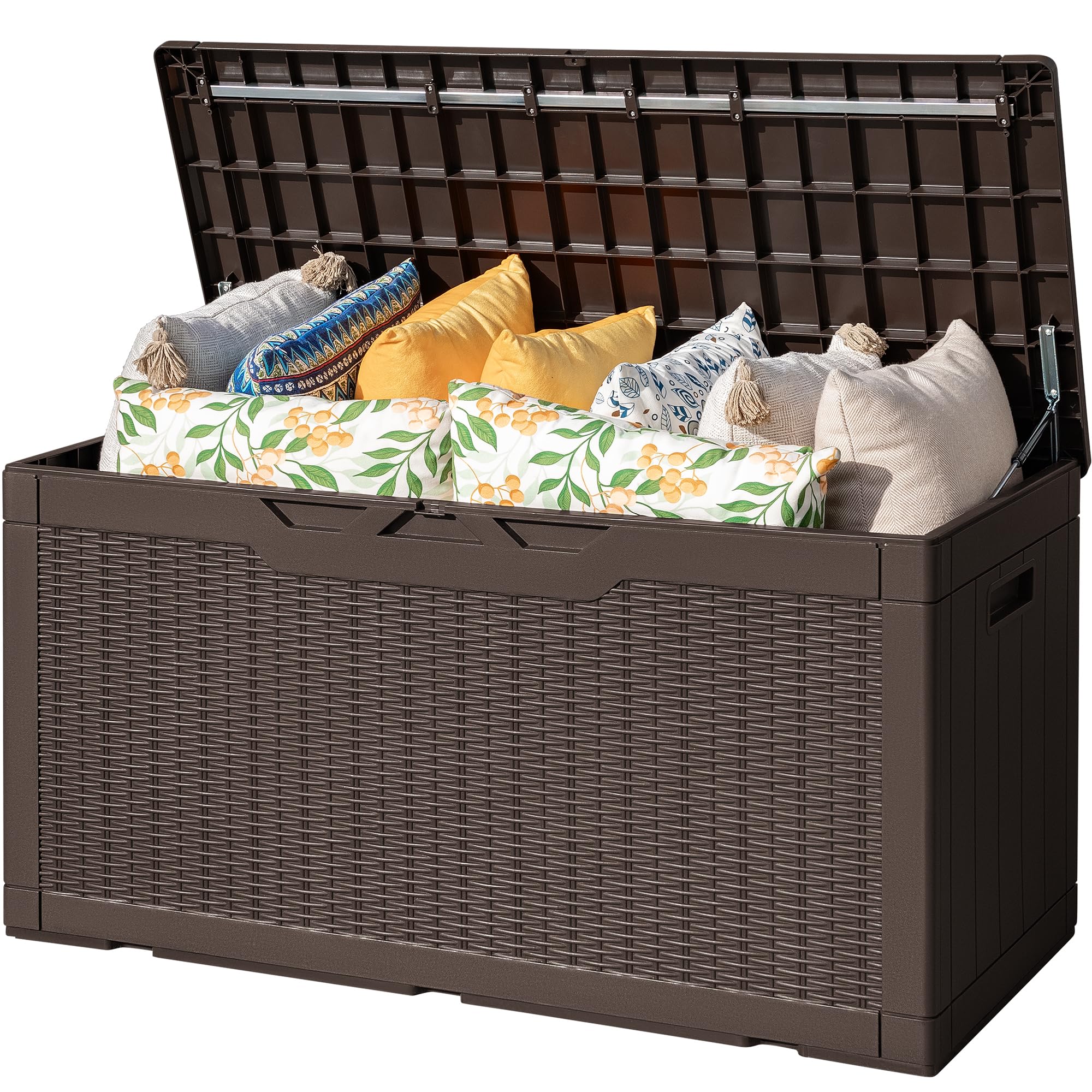 **100 Gallon Waterproof Outdoor Storage Box - Flamaker Resin Deck Box with Lockable Lid for Patio, Pool & Garden - Ideal for Cushions, Tools & Accessories (Deep Brown) - Perfect for Backyard, Deck & Poolside Storage**