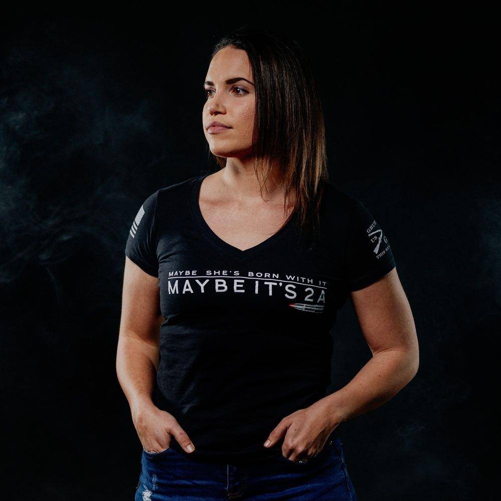 Women's Maybe It 2A V-Neck T-Shirt in Black - Soft Casual Tee for Everyday Wear & Layering