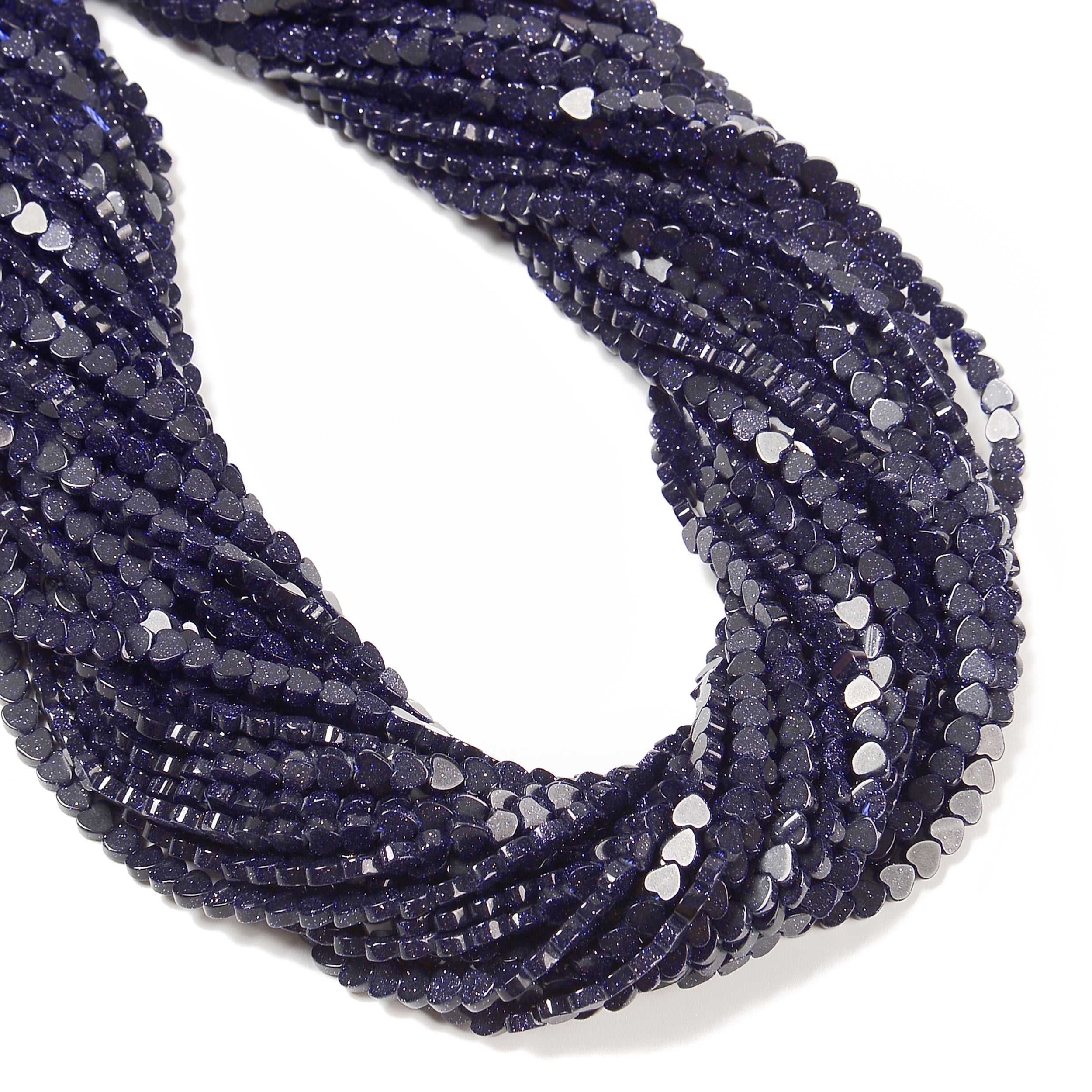 4mm Blue Sand Goldstone Heart Beads - 15.5 Inch Strand for Jewelry Making, DIY Bracelets & Necklaces - Perfect for Crafting, Gifts & Spiritual Healing