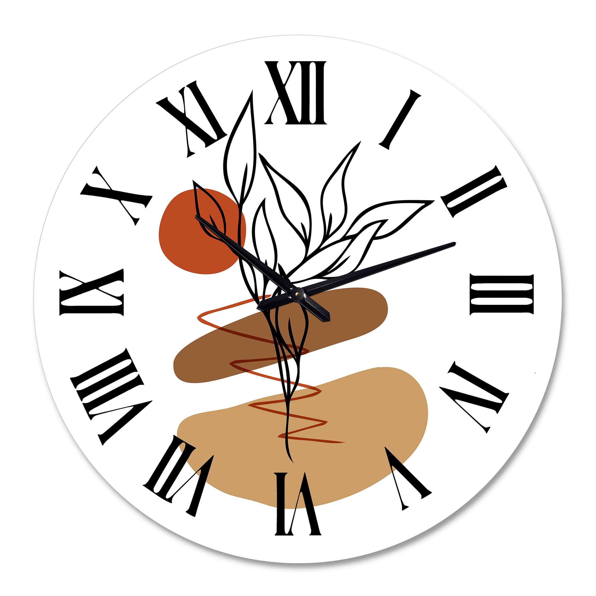 DesignQ Modern Wall Clock - Large Abstract Floral & Botanical Wall Art for Office & Home Decor | Elegant Geometric Shapes with Flowers & Plants Design | Perfect for Living Room, Bedroom, or Workspace
