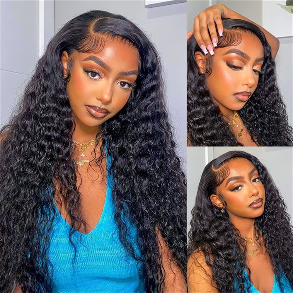 13x4 Deep Wave Lace Front Wig Human Hair - Pre Plucked Glueless Wigs for Black Women with Baby Hair | 20 Inch Curly Lace Front Wigs Natural Color | Perfect for Daily Wear, Parties & Special Occasions