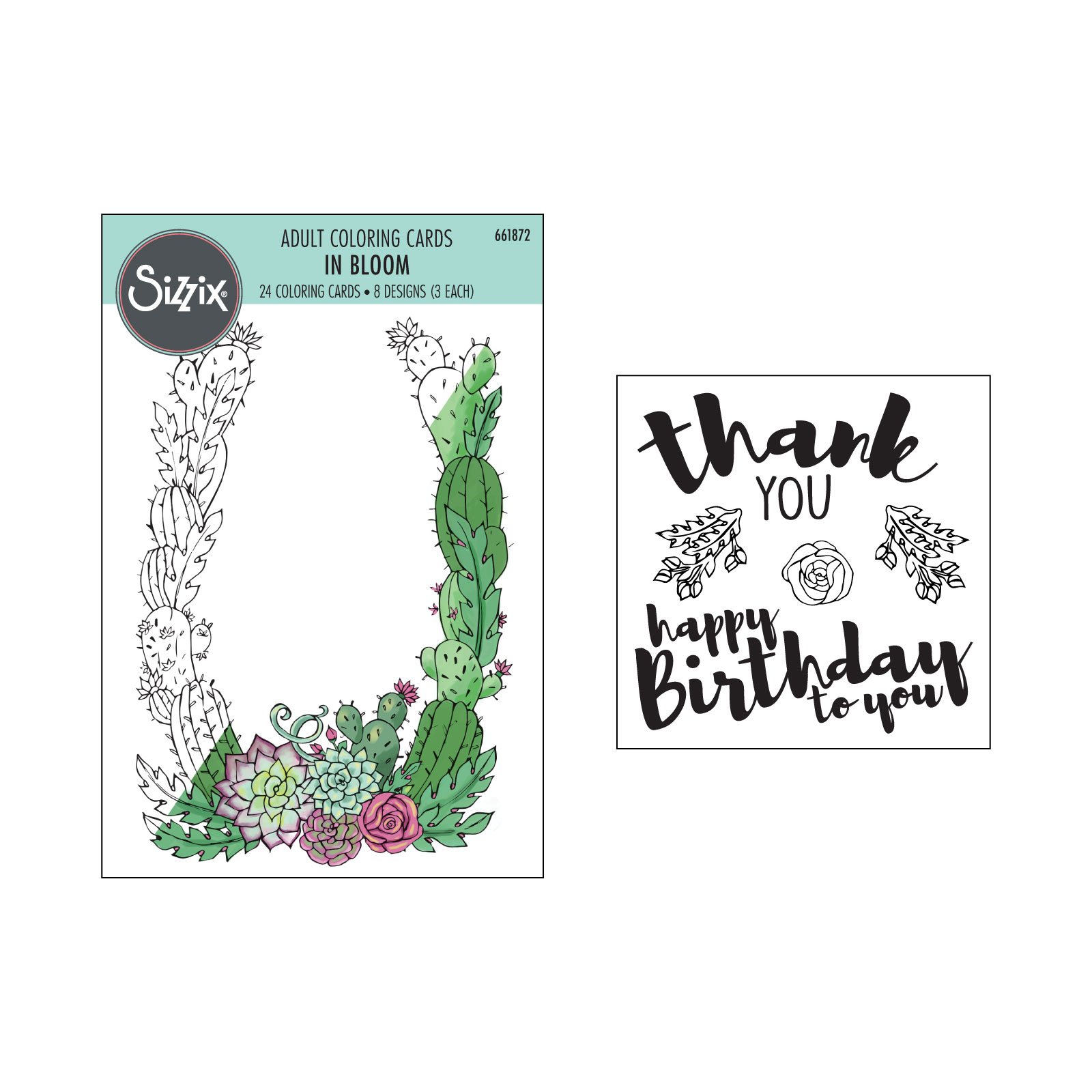 Sizzix JLong Bloom JL Coloring Card with Stamps - DIY Greeting Cards, Scrapbooking, and Paper Crafting for Creative Projects