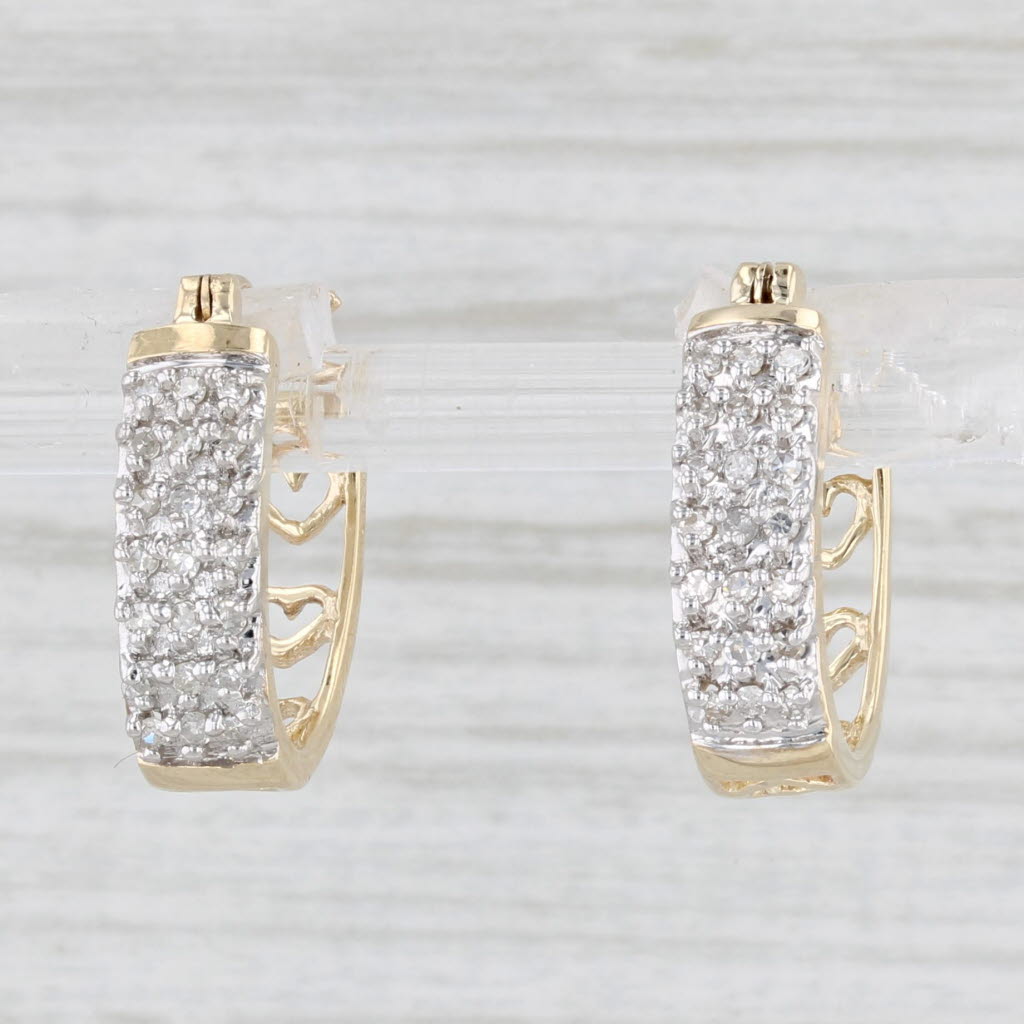 0.18ctw Diamond Heart Hoop Earrings 10k Yellow Gold Oval Snap Closure - Perfect for Valentine's Day Gifts, Anniversary Presents & Everyday Elegance