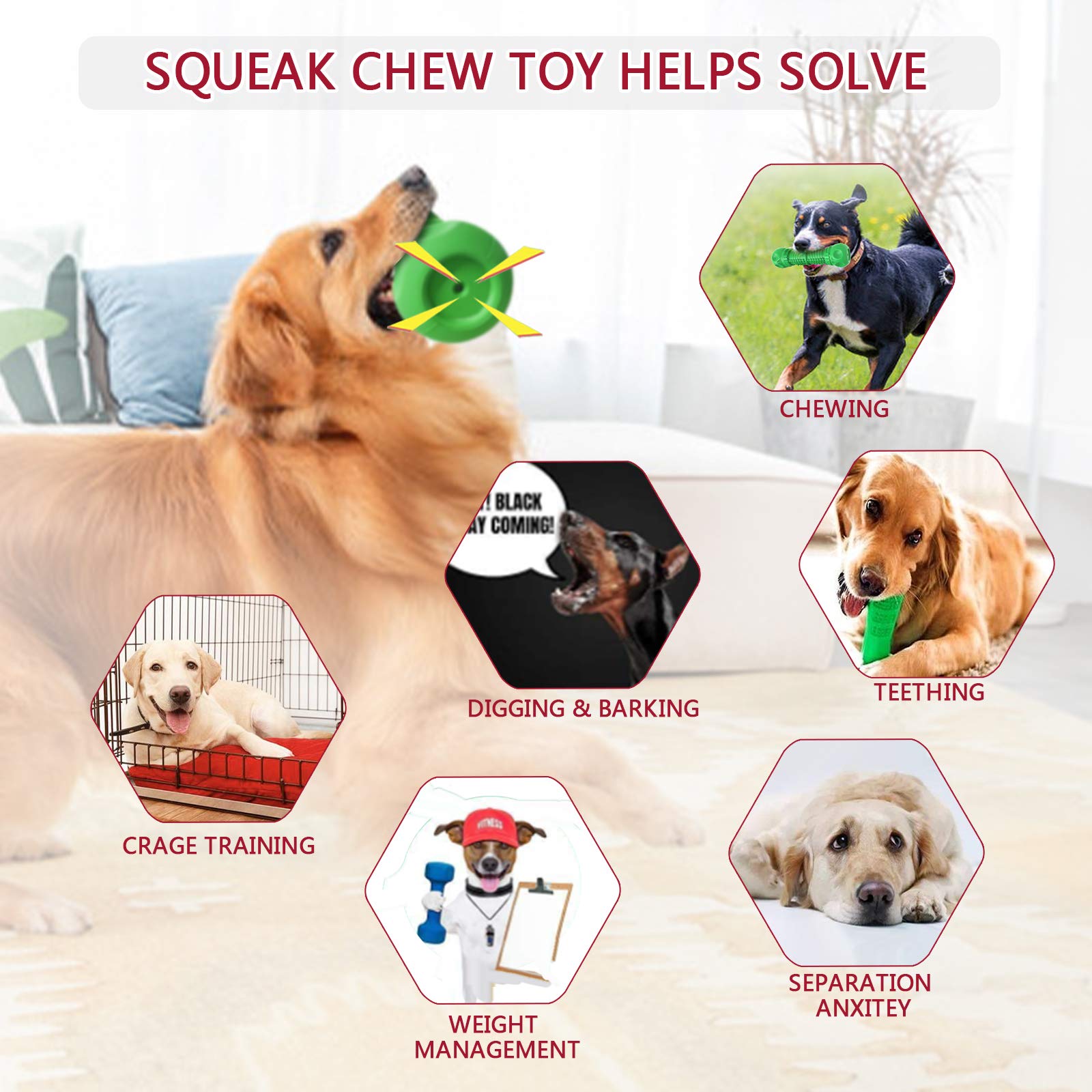 **Durable Natural Rubber Dog Chew Toys for Aggressive Chewers – Large & Medium Breed Tough Squeaky Dog Toys, Indestructible Teeth Cleaning Chews for Strong Chewers (Green) – Perfect for Playtime & Dental Health**